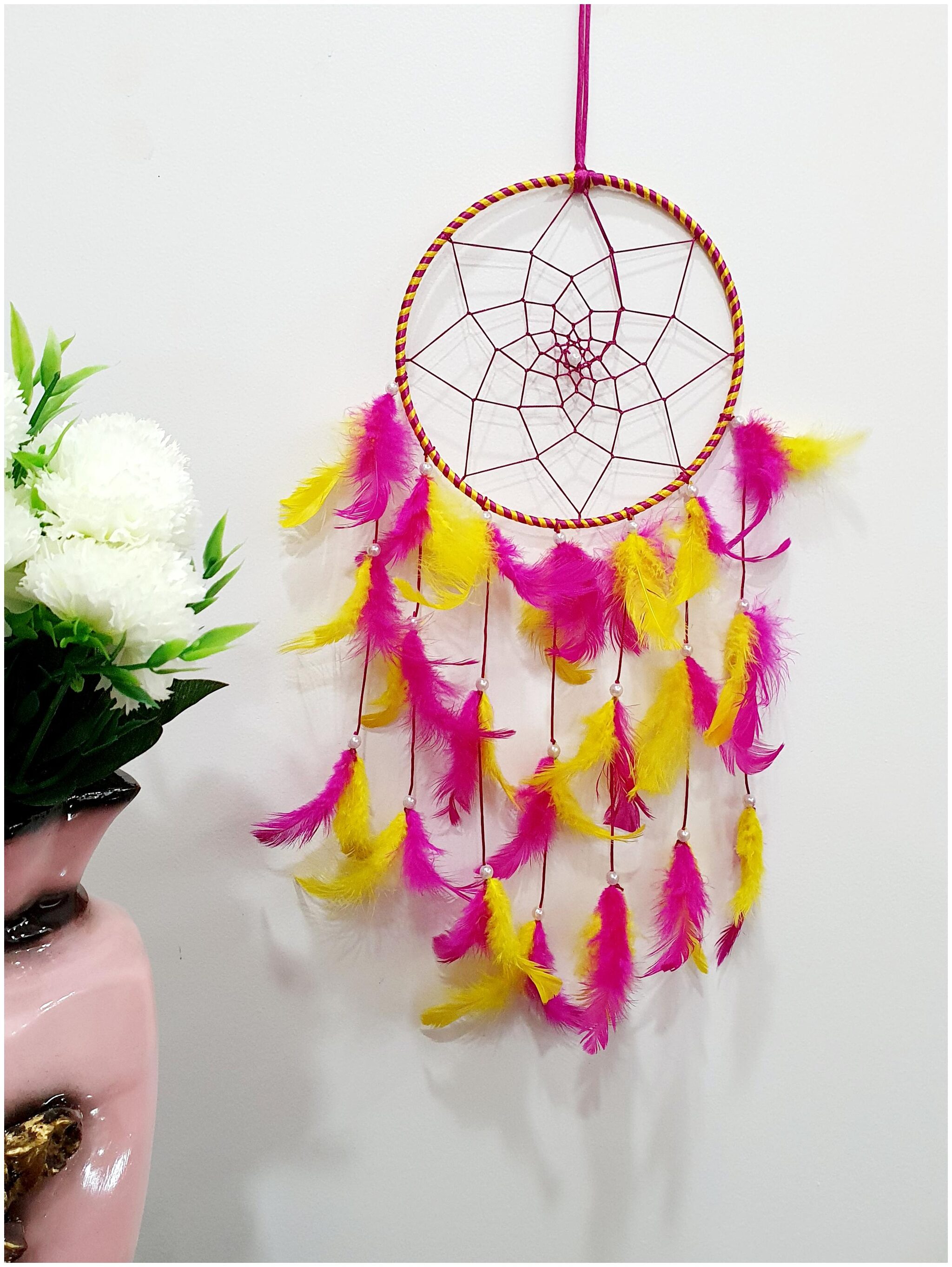 BS AMOR Wall Hanging Dream Catcher Home Decor Showpiece (Yellow Pink 49 X 17 Cm) Pack Of 1
BS AMOR Wall Hanging Dream Catcher Home Decor Showpiece (Yellow Pink 49 X 17 Cm) Pack Of 1