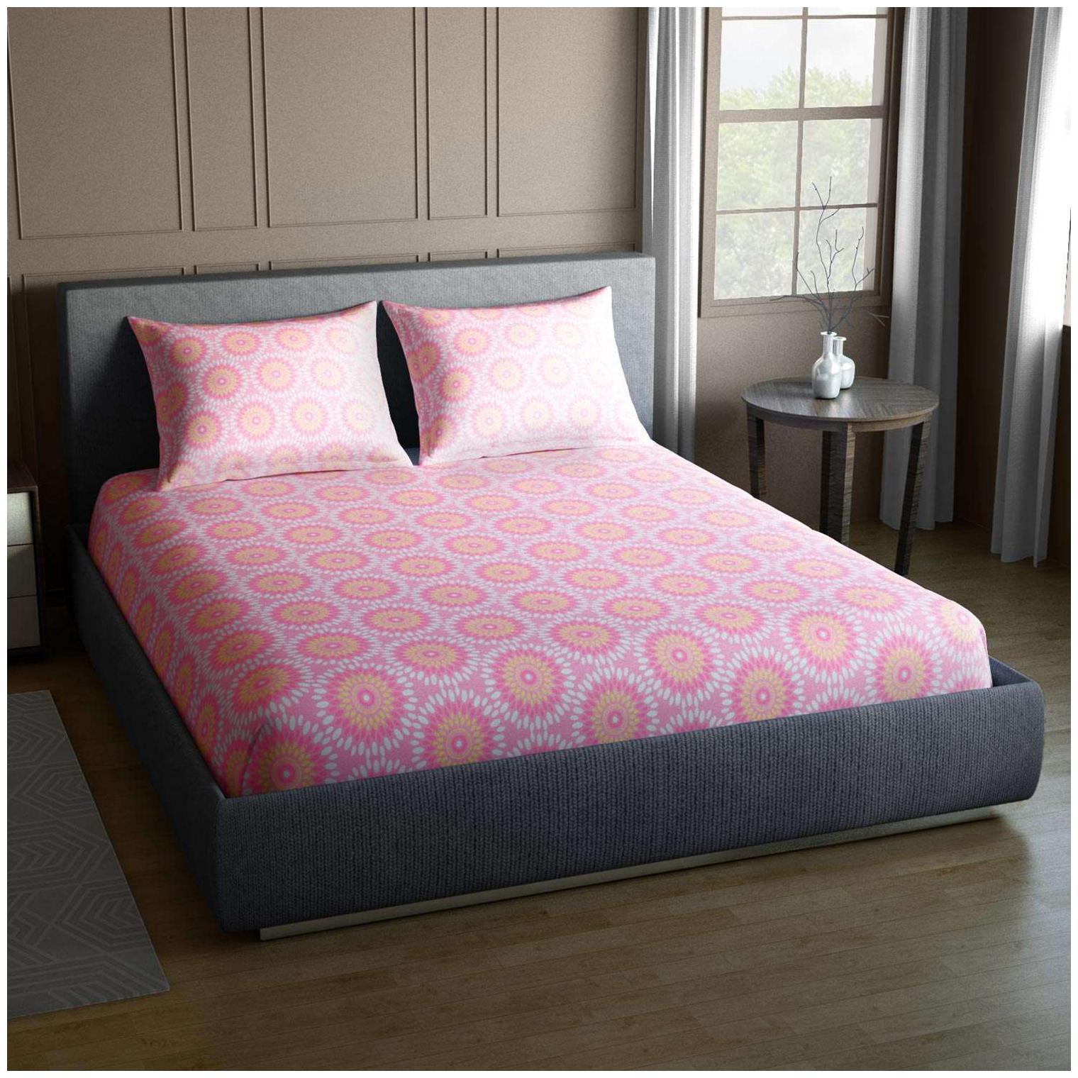 CORE Designed by Spaces Cotton Printed Double Size Bedsheet 104 TC ( 1 Bedsheet With 2 Pillow Covers Pink )
CORE Designed by Spaces Cotton Printed Double Size Bedsheet 104 TC ( 1 Bedsheet With 2 Pillow Covers Pink )