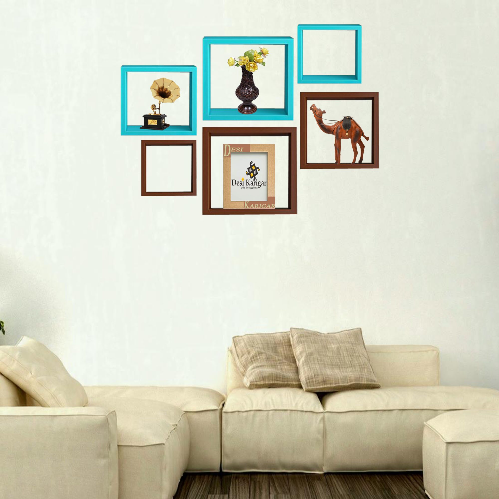 Desi Karigar Wall Mount Shelves Square Shape Set of 6 Wall Shelves - Brown Sky Blue
Desi Karigar Wall Mount Shelves Square Shape Set of 6 Wall Shelves - Brown Sky Blue