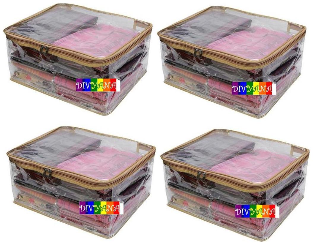 DIVYANA Set of 4 pcs Transparent Saree cover Lehenga Cover Salwar Suit Cover Kurti Cover Bedsheet Cover Clothes Organiser (Large)
DIVYANA Set of 4 pcs Transparent Saree cover Lehenga Cover Salwar Suit Cover Kurti Cover Bedsheet Cover Clothes Organiser (Large)