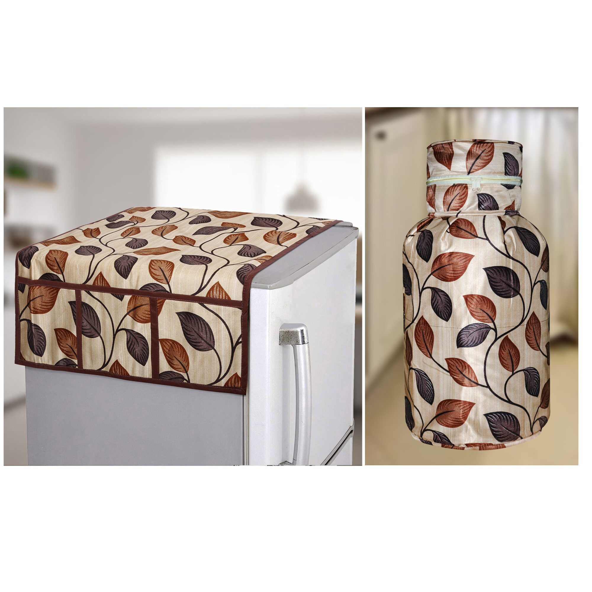 E-Retailer Combo Set of Polyester 3-Layered Fridge Top Cover with 6 Utility Pockets And 2Pc Cylinder Cover (Brown Set of 3 Piece)
E-Retailer Combo Set of Polyester 3-Layered Fridge Top Cover with 6 Utility Pockets And 2Pc Cylinder Cover (Brown Set of 3 Piece)