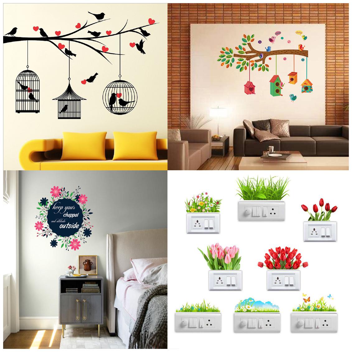 EJA Art Combo of 4 Wall Sticker Love Birds With Hearts Bird House On A Branch Keep Your Chappal Sb Flowers
EJA Art Combo of 4 Wall Sticker Love Birds With Hearts Bird House On A Branch Keep Your Chappal Sb Flowers