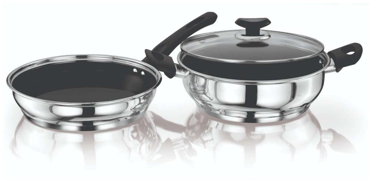 ETHICAL Kitchenart Stainless Steel Encapsulated Bottom 3pcs Cookware Set Black Fry Pan
ETHICAL Kitchenart Stainless Steel Encapsulated Bottom 3pcs Cookware Set Black Fry Pan