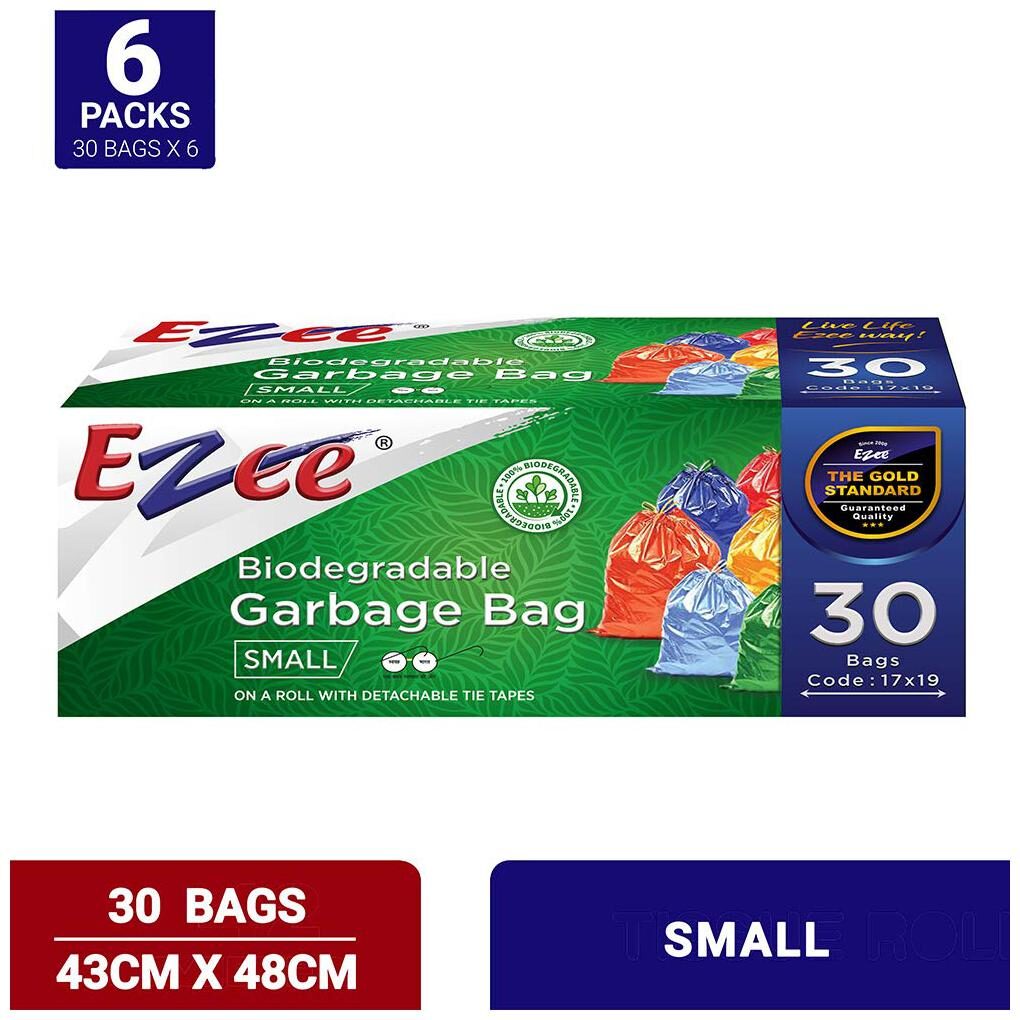 Ezee Bio-degradable Small Garbage Bags Trash Bags Dustbin Bags (17 X 19 inch) Pack of 6 ( 180 Pieces) 30 Pcs Each Pack
Ezee Bio-degradable Small Garbage Bags Trash Bags Dustbin Bags (17 X 19 inch) Pack of 6 ( 180 Pieces) 30 Pcs Each Pack