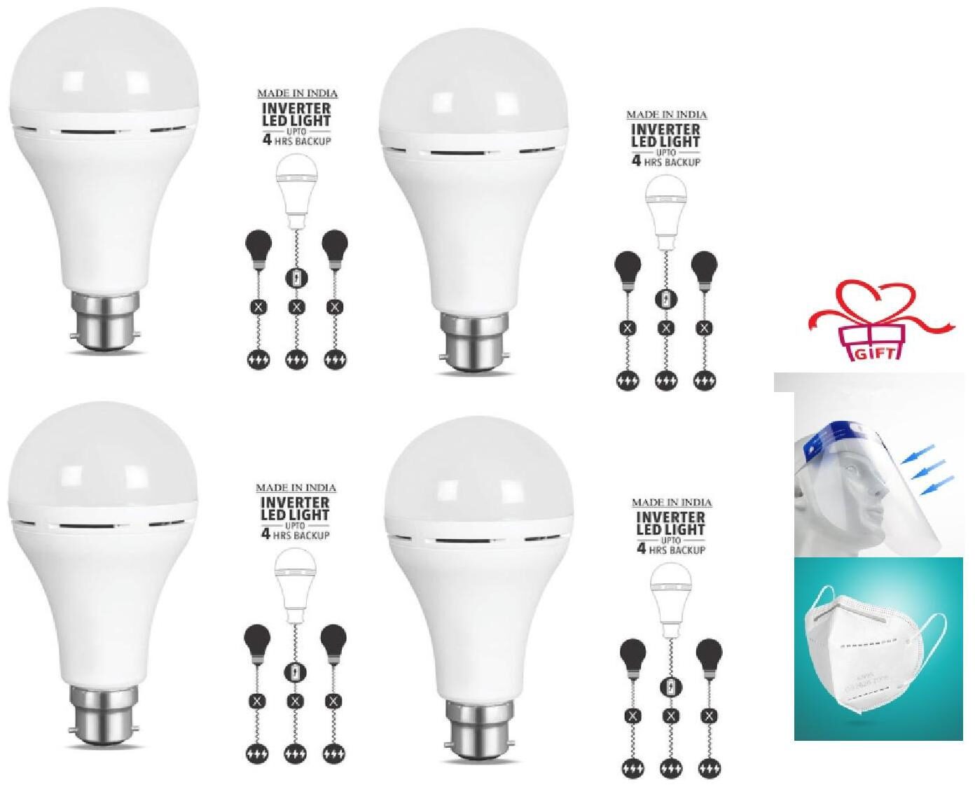 G Gapfill 9W High Quality Ac Dc Rechargeable Emergency Inverter Led Bulb ( Pack Of 4) With Free Mask And Face Sheild
G Gapfill 9W High Quality Ac Dc Rechargeable Emergency Inverter Led Bulb ( Pack Of 4) With Free Mask And Face Sheild