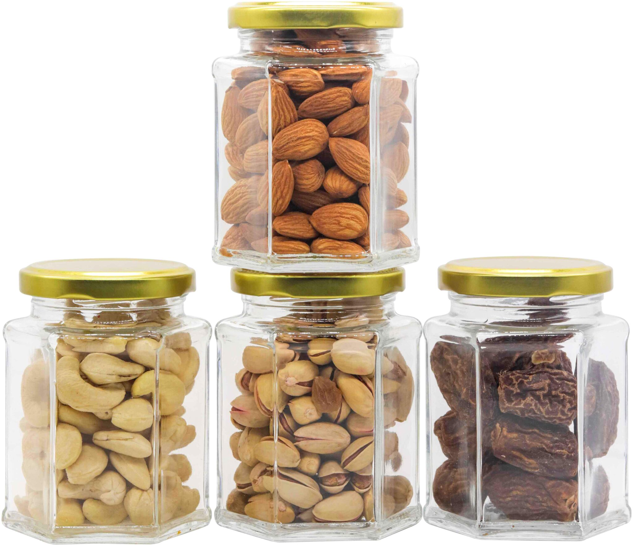 Glazzure 250ml Strong Durable Hexagon Glass Jar Containers for Honey Dry Fruits Grains Kitchen Items with Rust Proof Airtight caps Set of 4
Glazzure 250ml Strong Durable Hexagon Glass Jar Containers for Honey Dry Fruits Grains Kitchen Items with Rust Proof Airtight caps Set of 4