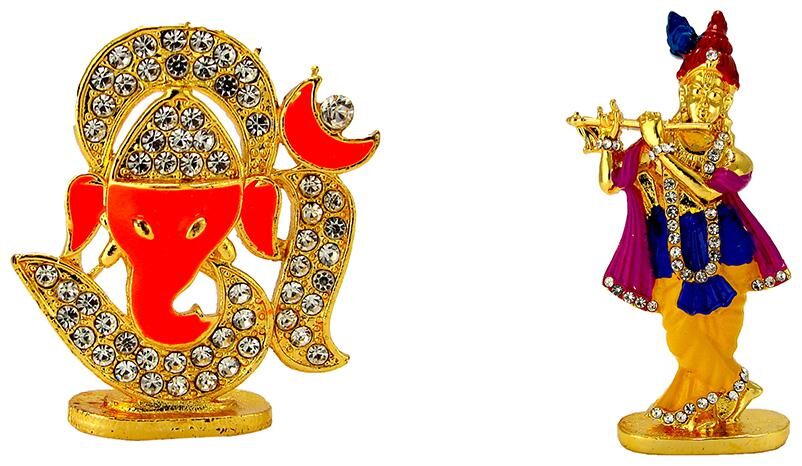 Gold Plated Om with Lord Ganesha Silver Plated Lord Krishna Murlidhar Oxidised Antique Electroplated Religious Idol-Statue for Vastu Gift and Car
Gold Plated Om with Lord Ganesha Silver Plated Lord Krishna Murlidhar Oxidised Antique Electroplated Religious Idol-Statue for Vastu Gift and Car