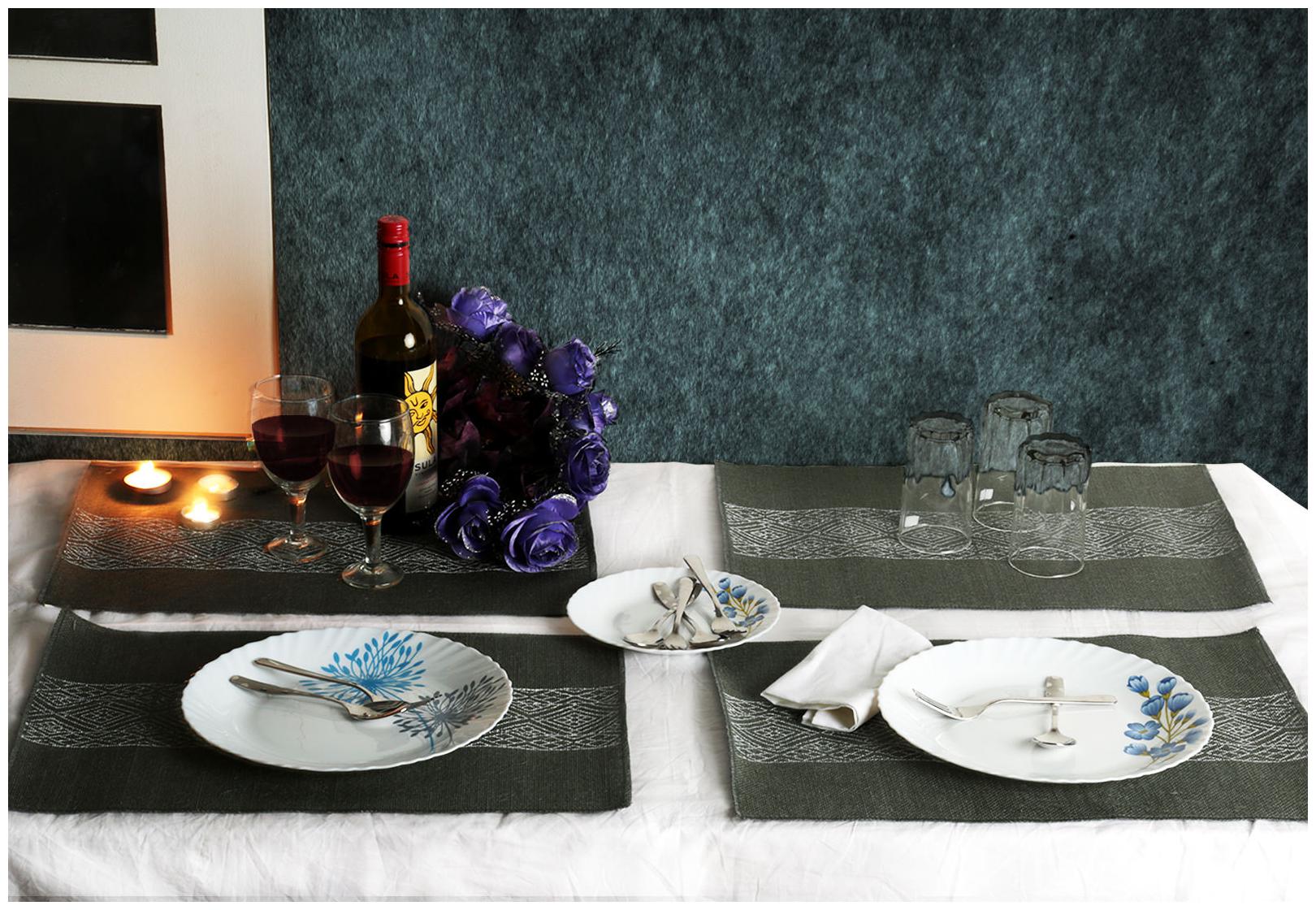 Grey Colored 48 26 cm (19 inch) x 33 02 cm (13 inch) Geometric Pattern Jute Hand Block Printed Back side Laminated Set of 4 pcs Table Placemat Set by Rajrang
Grey Colored 48 26 cm (19 inch) x 33 02 cm (13 inch) Geometric Pattern Jute Hand Block Printed Back side Laminated Set of 4 pcs Table Placemat Set by Rajrang
