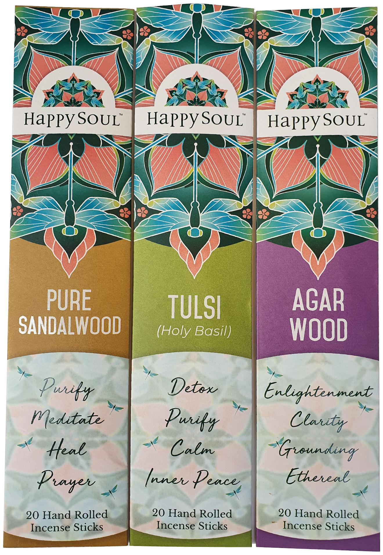 Happy Soul Meditation Enlightenment INCENSE series- Pure Sandalwood Tulsi Agarwood Incense Sticks - Pack of 3 (20x3 60 incense sticks) 100 Natural
Happy Soul Meditation Enlightenment INCENSE series- Pure Sandalwood Tulsi Agarwood Incense Sticks - Pack of 3 (20x3 60 incense sticks) 100 Natural