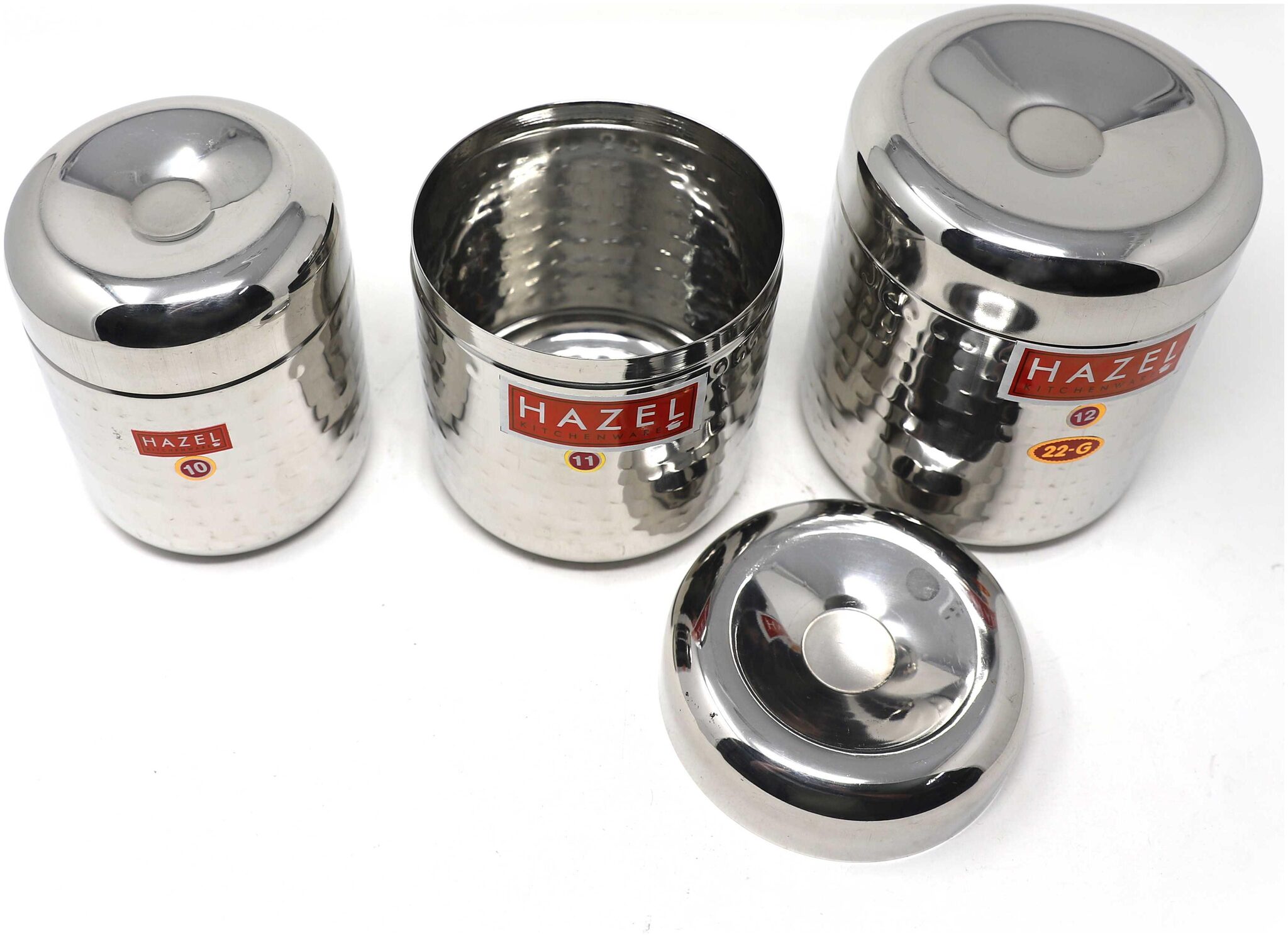 Hazel Alfa Round Stainless Steel Hammered Tone Designer Mini Containers (850 1100 1400ml) Set of 3
Hazel Alfa Round Stainless Steel Hammered Tone Designer Mini Containers (850 1100 1400ml) Set of 3