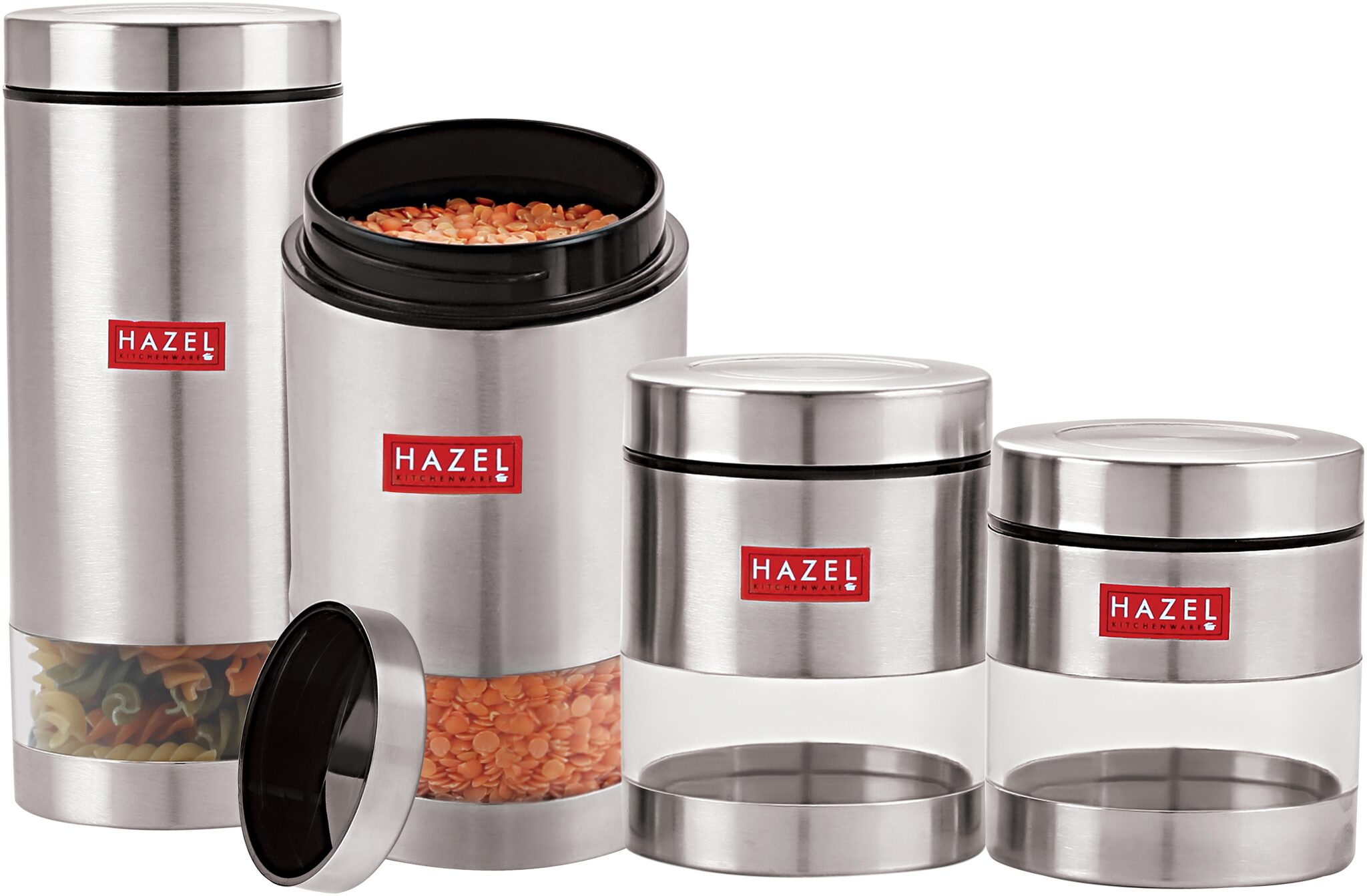 Hazel Stainless Steel Transparent See Through Container Set Of 4 Silver 350 ml - 950 ml Each
Hazel Stainless Steel Transparent See Through Container Set Of 4 Silver 350 ml - 950 ml Each