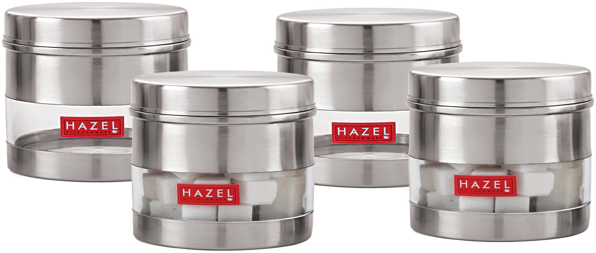 Hazel Stainless Steel Transparent Wide Mouth See Through Container Silver Set Of 4 750 ml Each
Hazel Stainless Steel Transparent Wide Mouth See Through Container Silver Set Of 4 750 ml Each