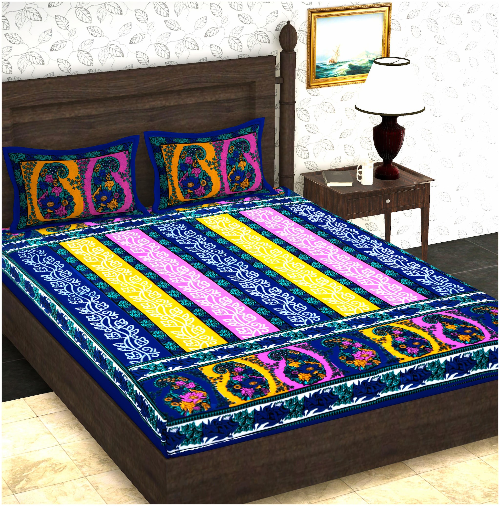 JAIPUR PRIDE Cotton Printed Double Size Bedsheet 104 TC ( 1 Bedsheet With 2 Pillow Covers Blue )
JAIPUR PRIDE Cotton Printed Double Size Bedsheet 104 TC ( 1 Bedsheet With 2 Pillow Covers Blue )