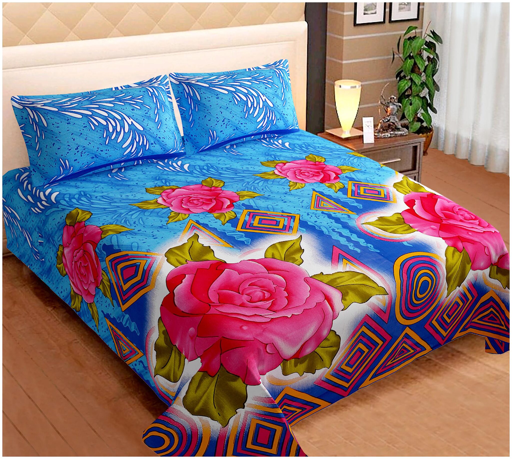 JAIPUR PRIDE Cotton Floral Double Size Bedsheet 104 TC ( 1 Bedsheet With 2 Pillow Covers Blue )
JAIPUR PRIDE Cotton Floral Double Size Bedsheet 104 TC ( 1 Bedsheet With 2 Pillow Covers Blue )