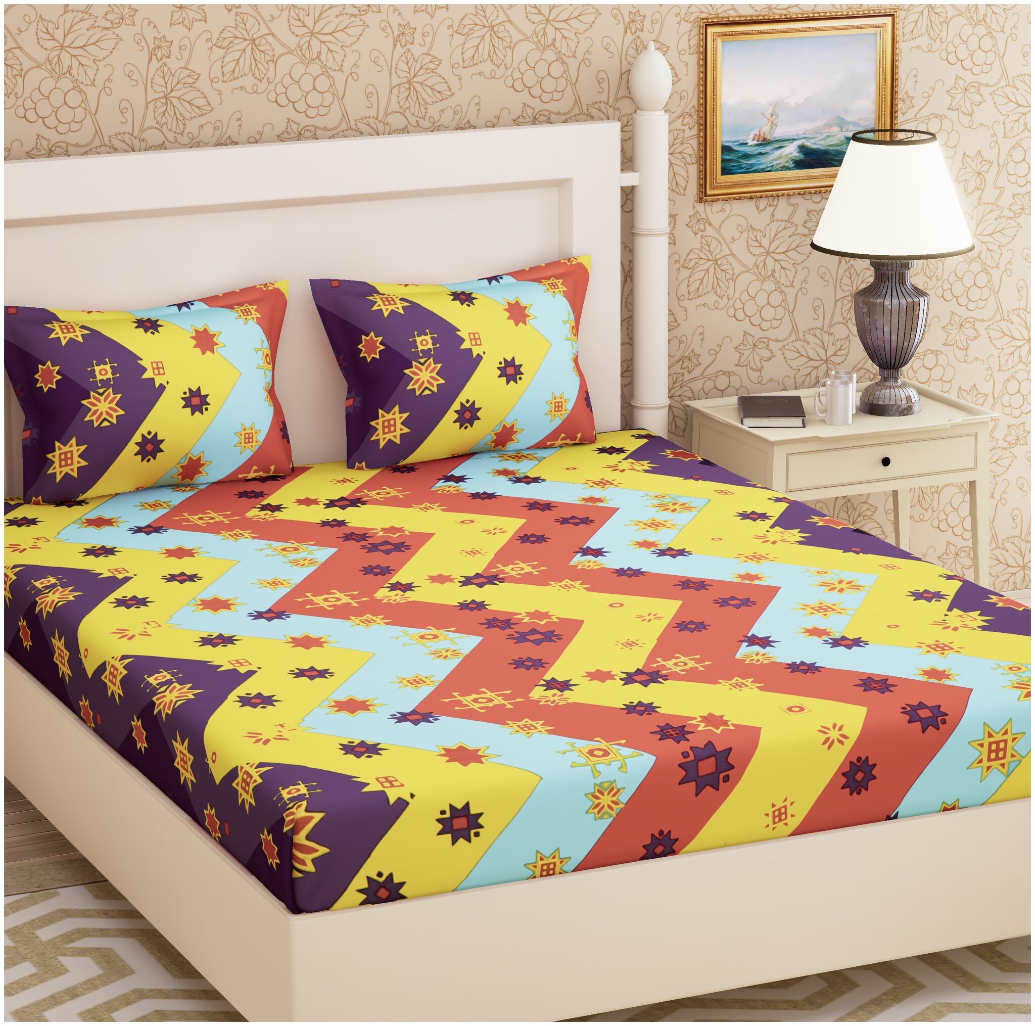 JAIPUR PRIDE Cotton Geometric Double Size Bedsheet 104 TC ( 1 Bedsheet With 2 Pillow Covers Multi )
JAIPUR PRIDE Cotton Geometric Double Size Bedsheet 104 TC ( 1 Bedsheet With 2 Pillow Covers Multi )