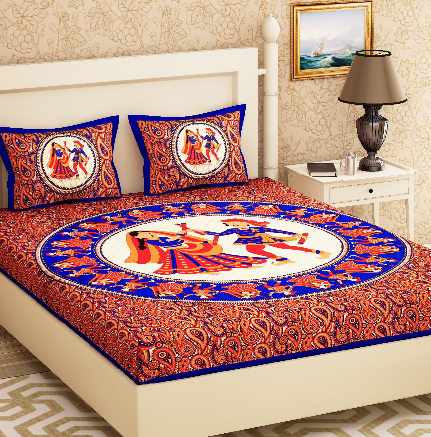 JAIPUR PRIDE Cotton Rajasthani Jaipuri Print Double Size Bedsheet 104 TC ( 1 Bedsheet With 2 Pillow Covers Orange )
JAIPUR PRIDE Cotton Rajasthani Jaipuri Print Double Size Bedsheet 104 TC ( 1 Bedsheet With 2 Pillow Covers Orange )