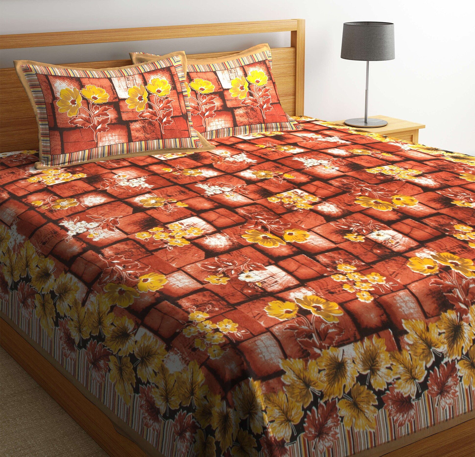 JAIPUR PRIDE Cotton Floral Double Size Bedsheet 104 TC ( 1 Bedsheet With 2 Pillow Covers Brown )
JAIPUR PRIDE Cotton Floral Double Size Bedsheet 104 TC ( 1 Bedsheet With 2 Pillow Covers Brown )