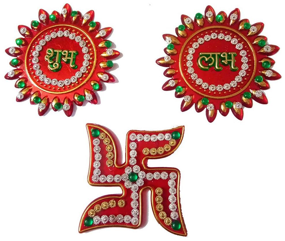 JBG Acrylic Handcrafted Stone Studded Shubh-Labh-Swastik Sticker for Door Wall Floor Diwali Decoration (Big Multicolour) - Pack of 3
JBG Acrylic Handcrafted Stone Studded Shubh-Labh-Swastik Sticker for Door Wall Floor Diwali Decoration (Big Multicolour) - Pack of 3