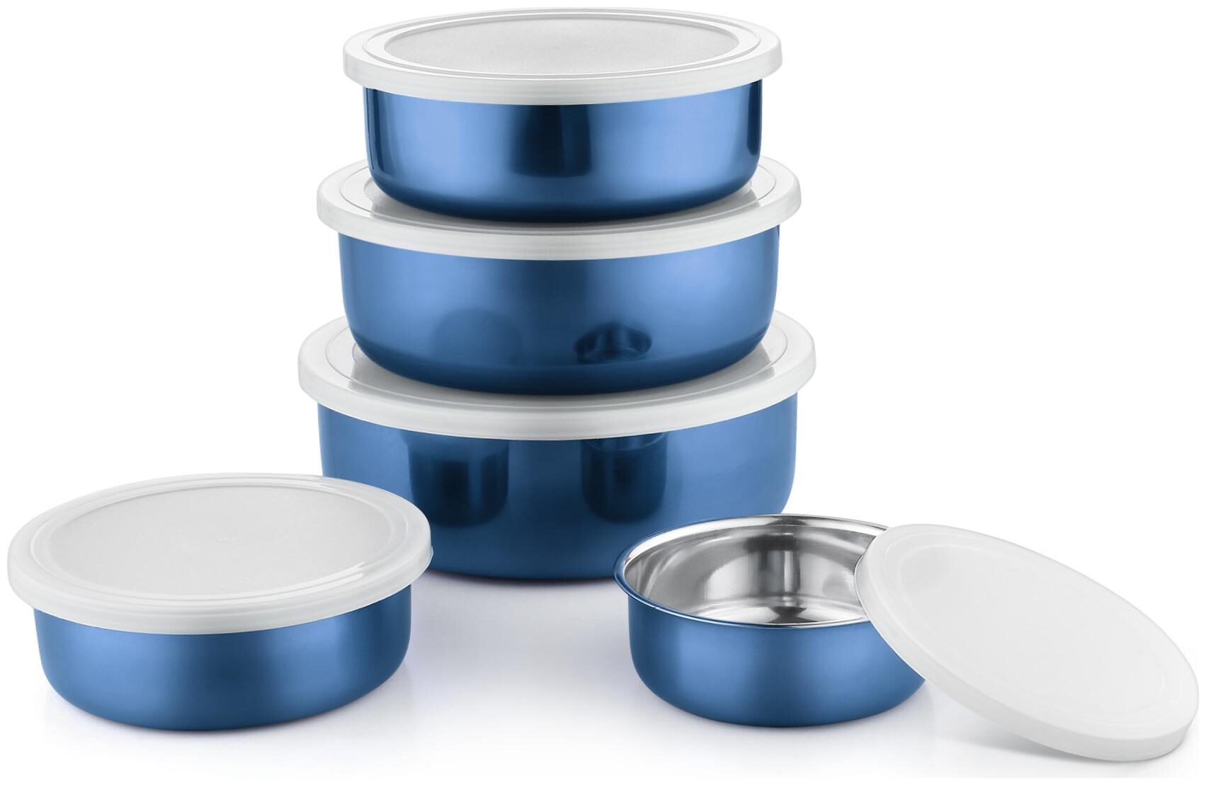Jensons Blue Colored Stainless Steel 5 pcs Lid Bowl Storage Set With Covers - 1100 ml 800 ml 600 ml 300 ml 200 ml Steel Utility Box Fridge Container
Jensons Blue Colored Stainless Steel 5 pcs Lid Bowl Storage Set With Covers - 1100 ml 800 ml 600 ml 300 ml 200 ml Steel Utility Box Fridge Container