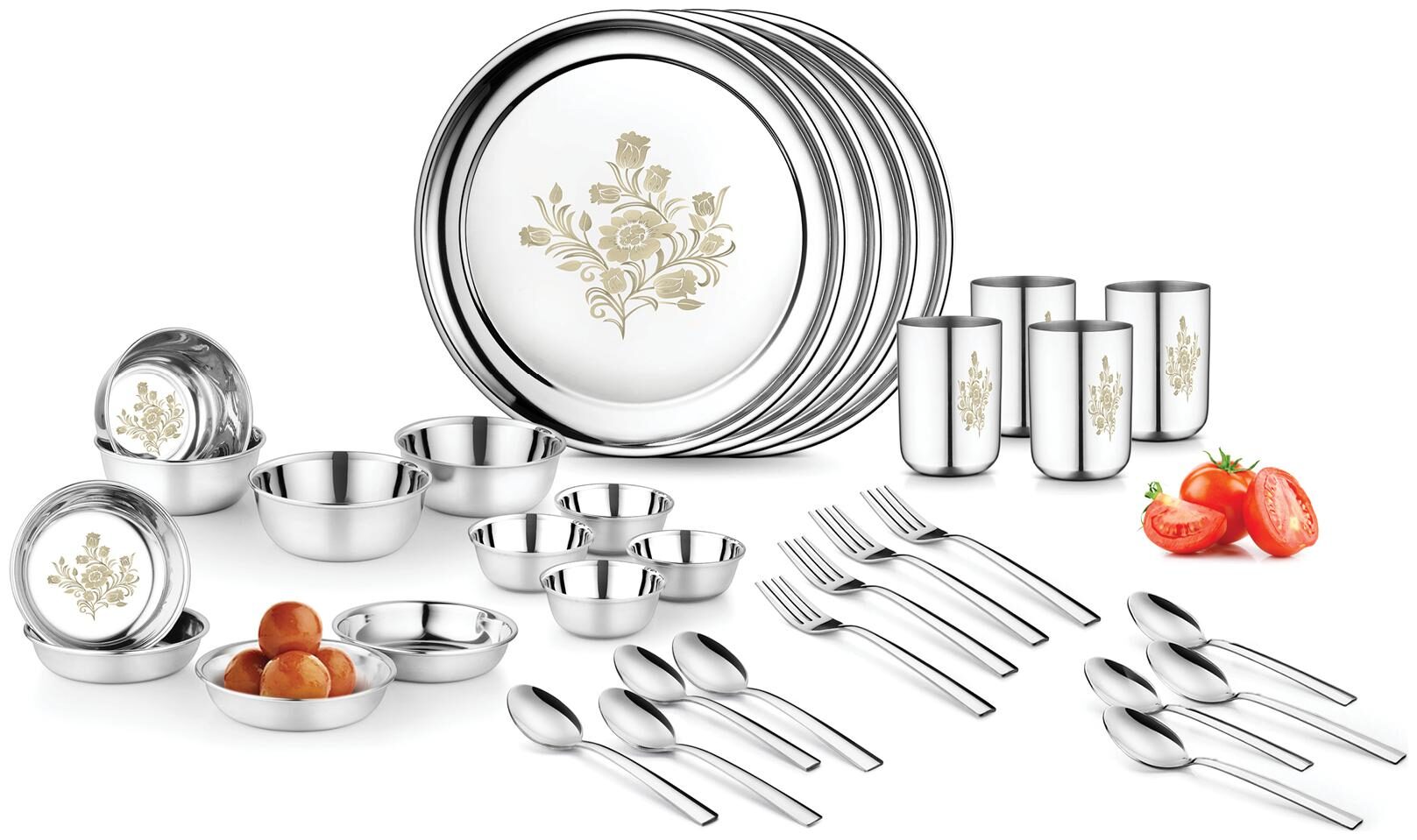 Jensons Stainless Steel Lilly Dinner Set -32 Pcs-Silver- Heavy Gauge with Permanent laser Design
Jensons Stainless Steel Lilly Dinner Set -32 Pcs-Silver- Heavy Gauge with Permanent laser Design