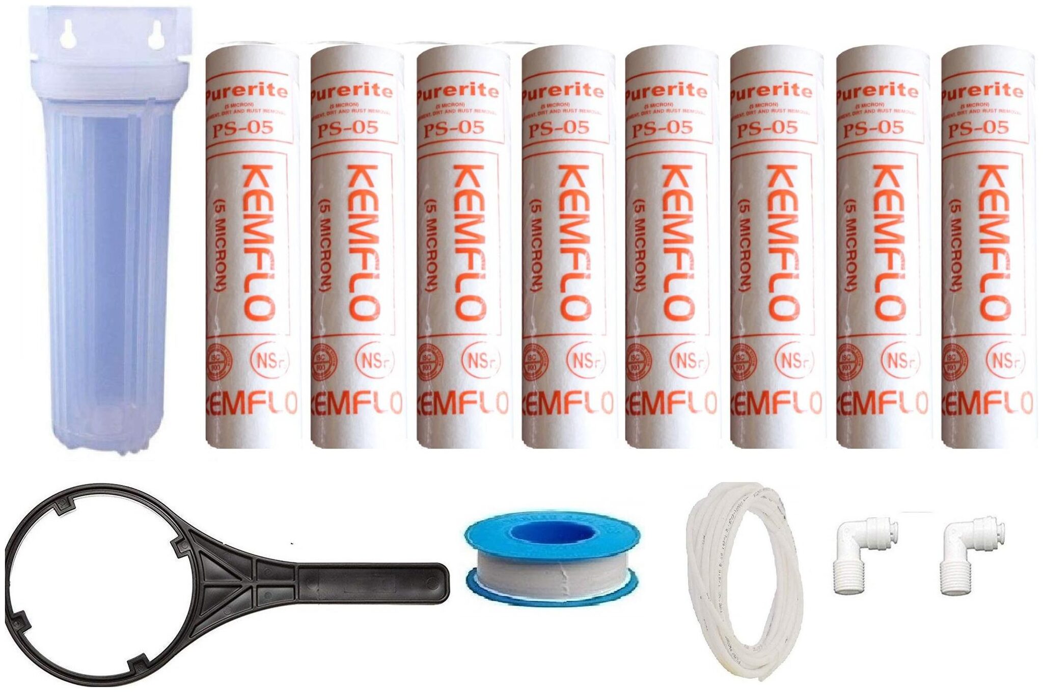 Krplus 10 Plastic Semi Transparent Pre Filter Housing With 8 pcs 10 Kemflo Spun Spanner Key Teflon Tape 2 pcs 1 4 Elbow Connector 3 Meter 1 4 Ro Pipe
Krplus 10 Plastic Semi Transparent Pre Filter Housing With 8 pcs 10 Kemflo Spun Spanner Key Teflon Tape 2 pcs 1 4 Elbow Connector 3 Meter 1 4 Ro Pipe