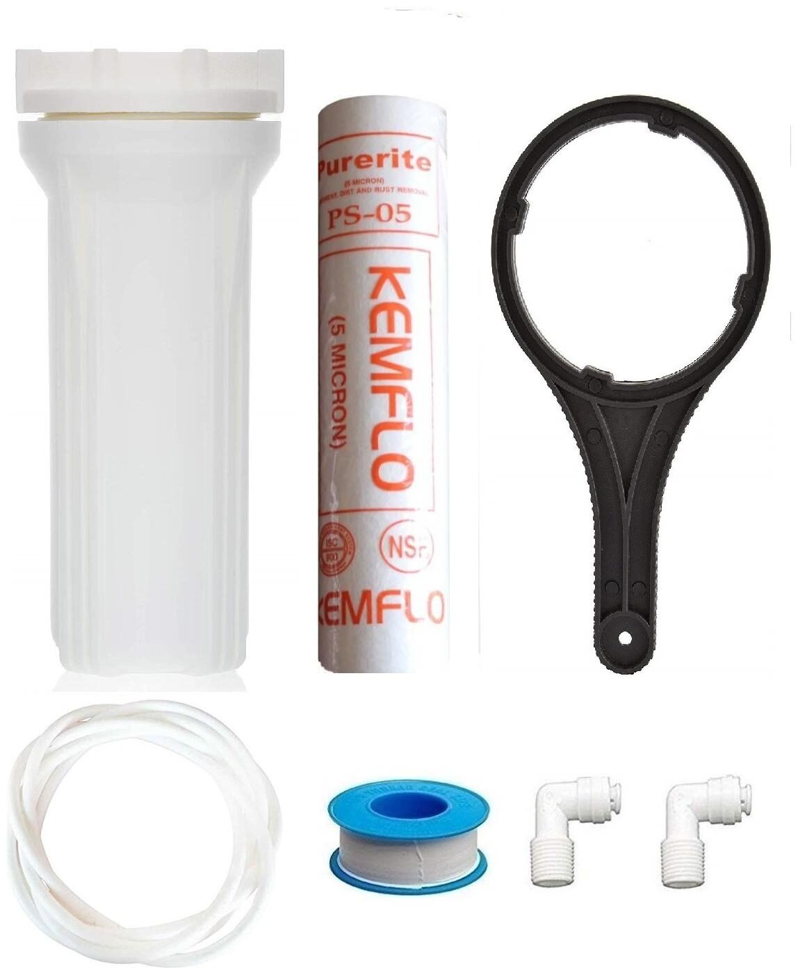 Krplus 10 Plastic White Pre Filter Housing With 10 Kemflo Spun Spanner Key Teflon Tape 2 pcs 1 4 Elbow Connector 3 Meter 1 4 Ro Pipe
Krplus 10 Plastic White Pre Filter Housing With 10 Kemflo Spun Spanner Key Teflon Tape 2 pcs 1 4 Elbow Connector 3 Meter 1 4 Ro Pipe
