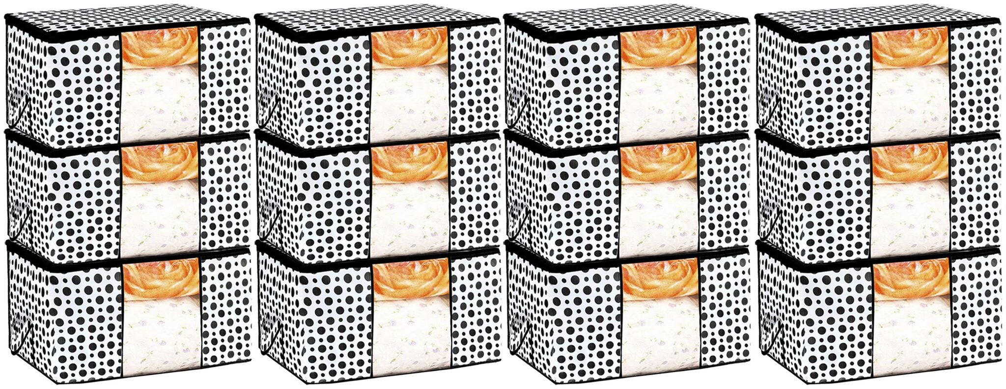Kuber Industries Polka Dots Design Non Woven 12 pcs Underbed Storage Bag Cloth Organiser Blanket Cover with Transparent Window (Black White) - CTHH17497
Kuber Industries Polka Dots Design Non Woven 12 pcs Underbed Storage Bag Cloth Organiser Blanket Cover with Transparent Window (Black White) - CTHH17497