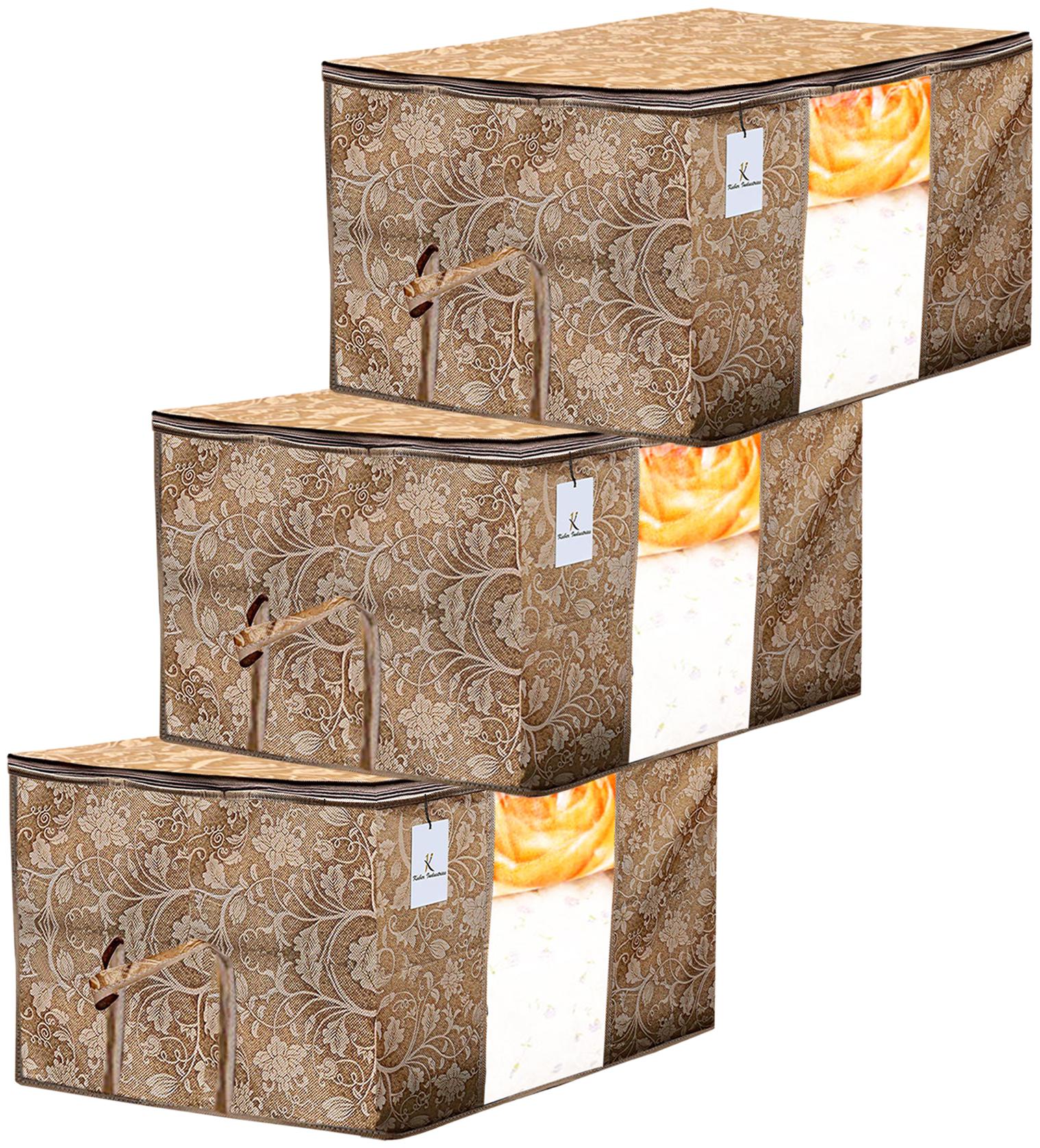 Kuber Industries Metalic Printed 3 pc Non Woven Underbed Storage Bag Storage Organiser Blanket Cover with Transparent Window Extra Large Beige CTHH15593
Kuber Industries Metalic Printed 3 pc Non Woven Underbed Storage Bag Storage Organiser Blanket Cover with Transparent Window Extra Large Beige CTHH15593