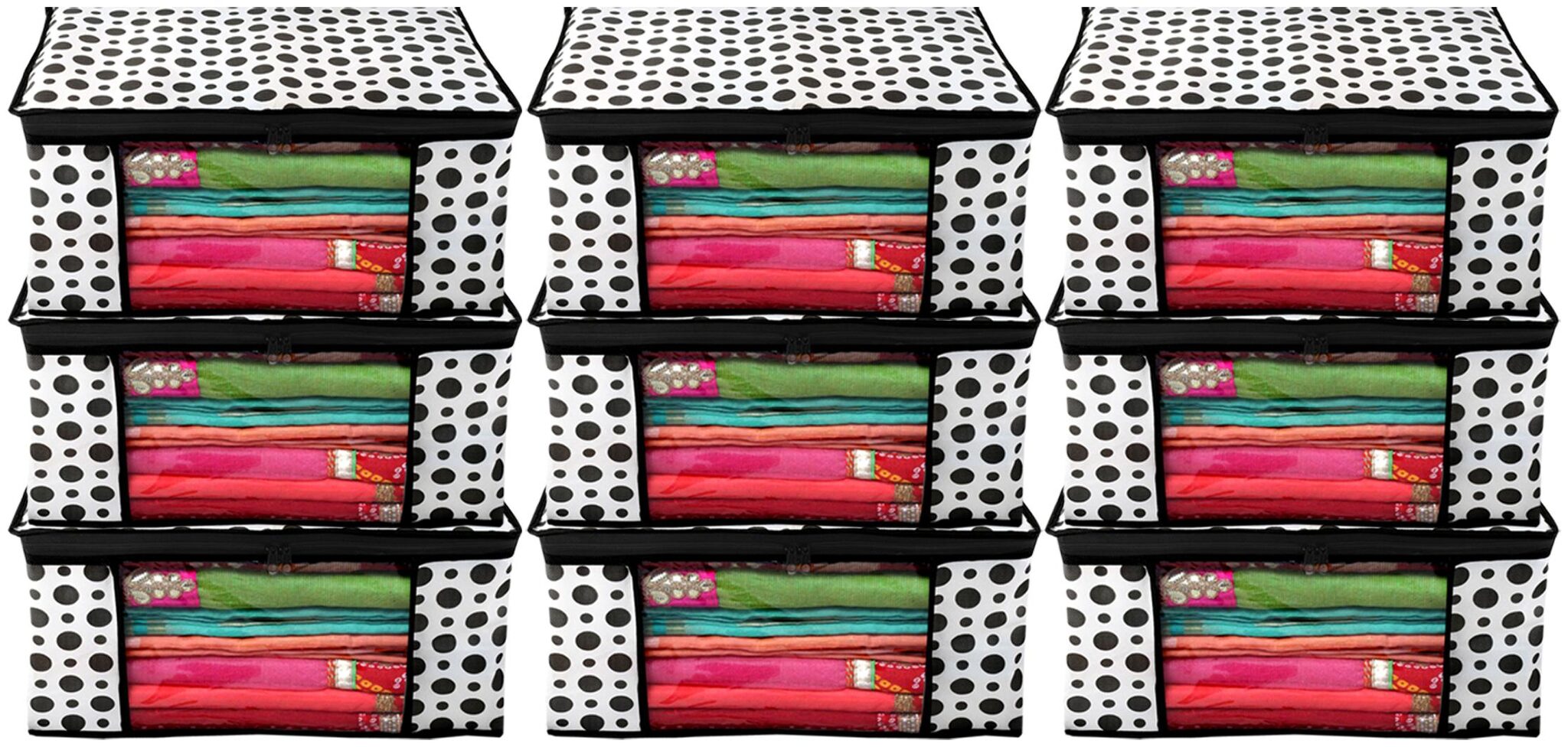 Kuber Industries Polka Dots Design 9 pc Non Woven Fabric Saree Cover Clothes Organiser For Wardrobe Set with Transparent Window Extra Large (Black White) - CTHH17473
Kuber Industries Polka Dots Design 9 pc Non Woven Fabric Saree Cover Clothes Organiser For Wardrobe Set with Transparent Window Extra Large (Black White) - CTHH17473