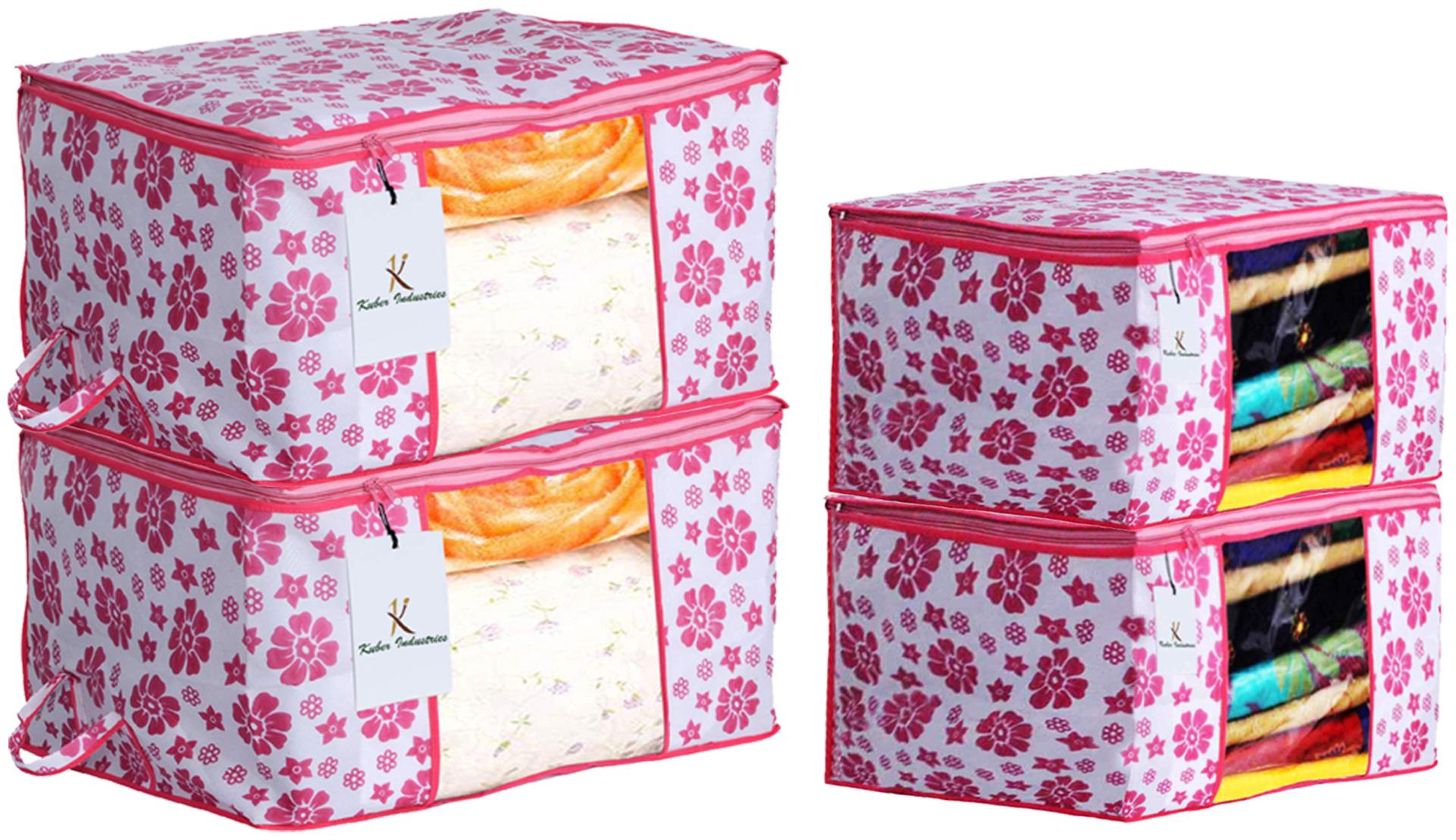 Kuber Industries Flower Printed Non Woven 2 pcs Saree Cover And 2 pcs Underbed Storage Bag Cloth Organizer For Storage Blanket Cover Combo Set (Pink) - CTHH17990
Kuber Industries Flower Printed Non Woven 2 pcs Saree Cover And 2 pcs Underbed Storage Bag Cloth Organizer For Storage Blanket Cover Combo Set (Pink) - CTHH17990