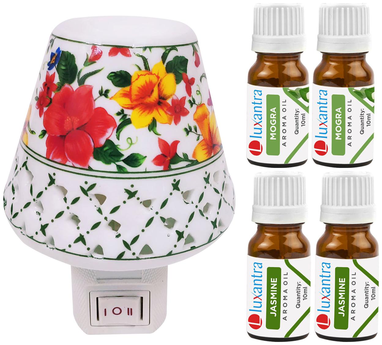 Luxantra Ceramic Electric Aroma Diffuser Night Lamp Light with 2 Mogra 2 Jasmine Aroma Oil 10ml Each for home office hotel Spa
Luxantra Ceramic Electric Aroma Diffuser Night Lamp Light with 2 Mogra 2 Jasmine Aroma Oil 10ml Each for home office hotel Spa