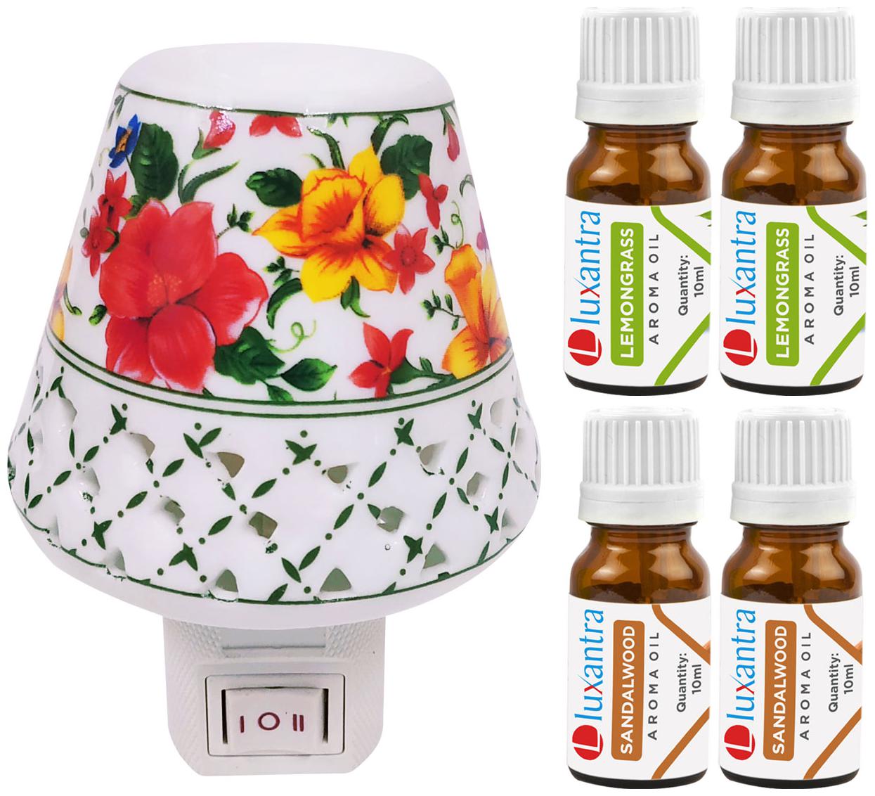 Luxantra Ceramic Electric Aroma Diffuser Night Lamp Light with 2 Lemongrass 2 Rose Aroma Oil 10ml Each for home office hotel Spa
Luxantra Ceramic Electric Aroma Diffuser Night Lamp Light with 2 Lemongrass 2 Rose Aroma Oil 10ml Each for home office hotel Spa