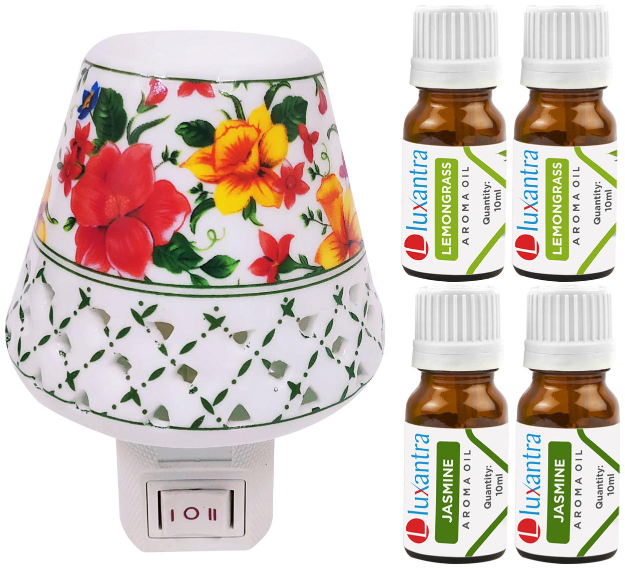 Luxantra Ceramic Electric Aroma Diffuser Night Lamp Light with 2 Lemongrass 2 Jasmine Aroma Oil 10ml Each for home office hotel Spa
Luxantra Ceramic Electric Aroma Diffuser Night Lamp Light with 2 Lemongrass 2 Jasmine Aroma Oil 10ml Each for home office hotel Spa