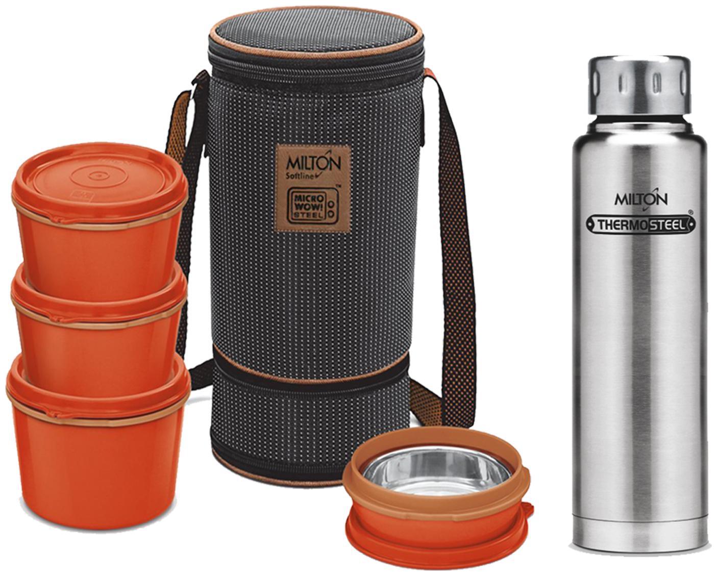 Milton 4 Container Brown Tiffin with Steelplain Hot Cold Elfin Water Bottle 500 ml Combo
Milton 4 Container Brown Tiffin with Steelplain Hot Cold Elfin Water Bottle 500 ml Combo