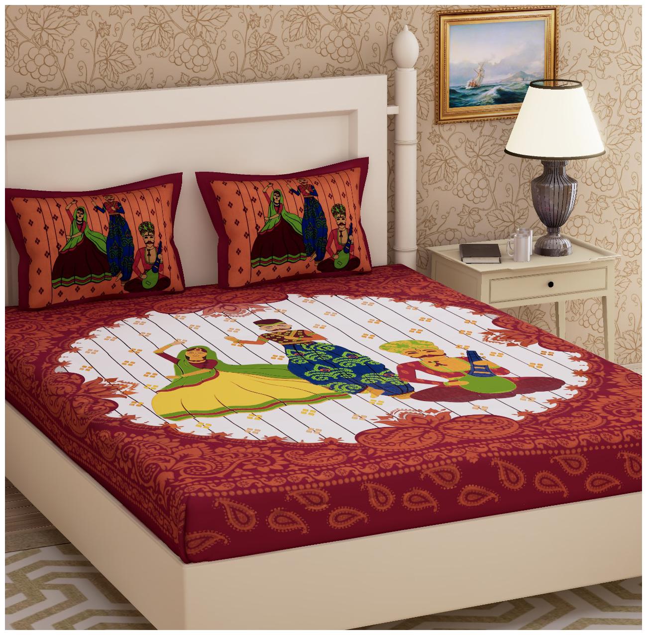 Morado Cotton Rajasthani Jaipuri Print Double Size Bedsheet 144 TC ( 1 Bedsheet With 2 Pillow Covers Maroon )
Morado Cotton Rajasthani Jaipuri Print Double Size Bedsheet 144 TC ( 1 Bedsheet With 2 Pillow Covers Maroon )