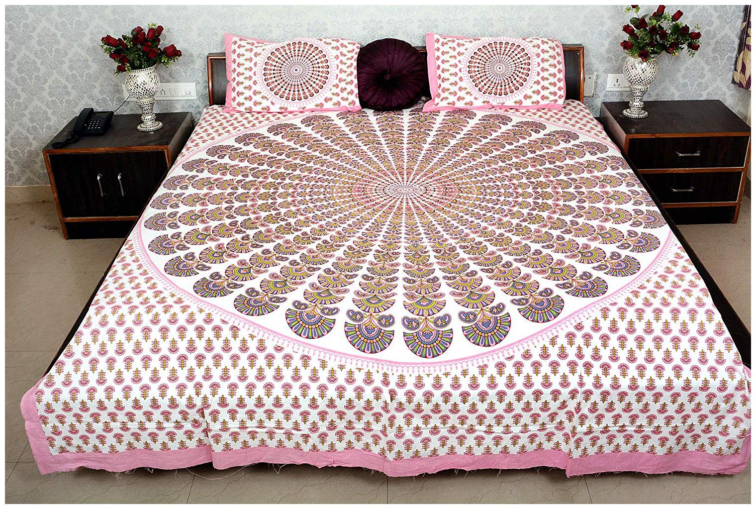 NIKHILAM Cotton Rajasthani Jaipuri Print King Size Bedsheet 300 TC ( 1 Bedsheet With 2 Pillow Covers Pink )
NIKHILAM Cotton Rajasthani Jaipuri Print King Size Bedsheet 300 TC ( 1 Bedsheet With 2 Pillow Covers Pink )