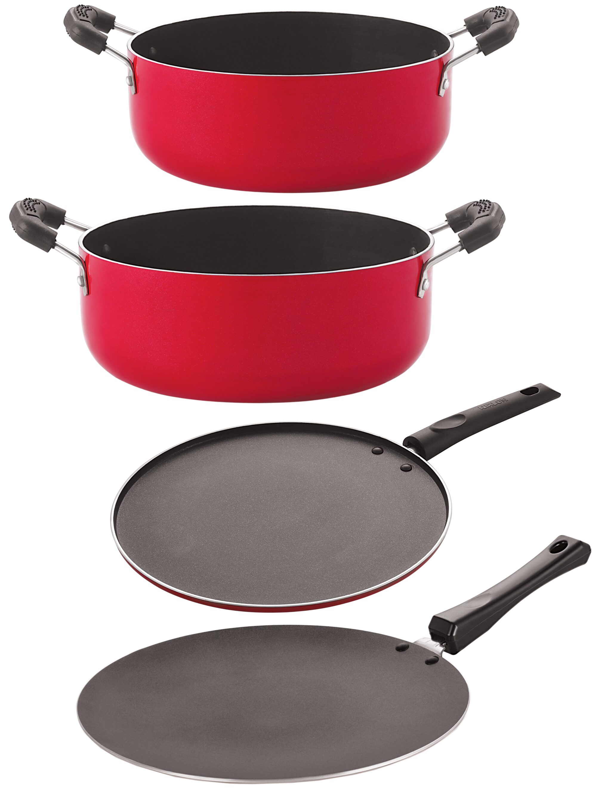 Nirlon 2 Layer Coated Non-Stick 4 Piece Aluminium Pots and Pans Cooking Item Combo Set Offer
Nirlon 2 Layer Coated Non-Stick 4 Piece Aluminium Pots and Pans Cooking Item Combo Set Offer