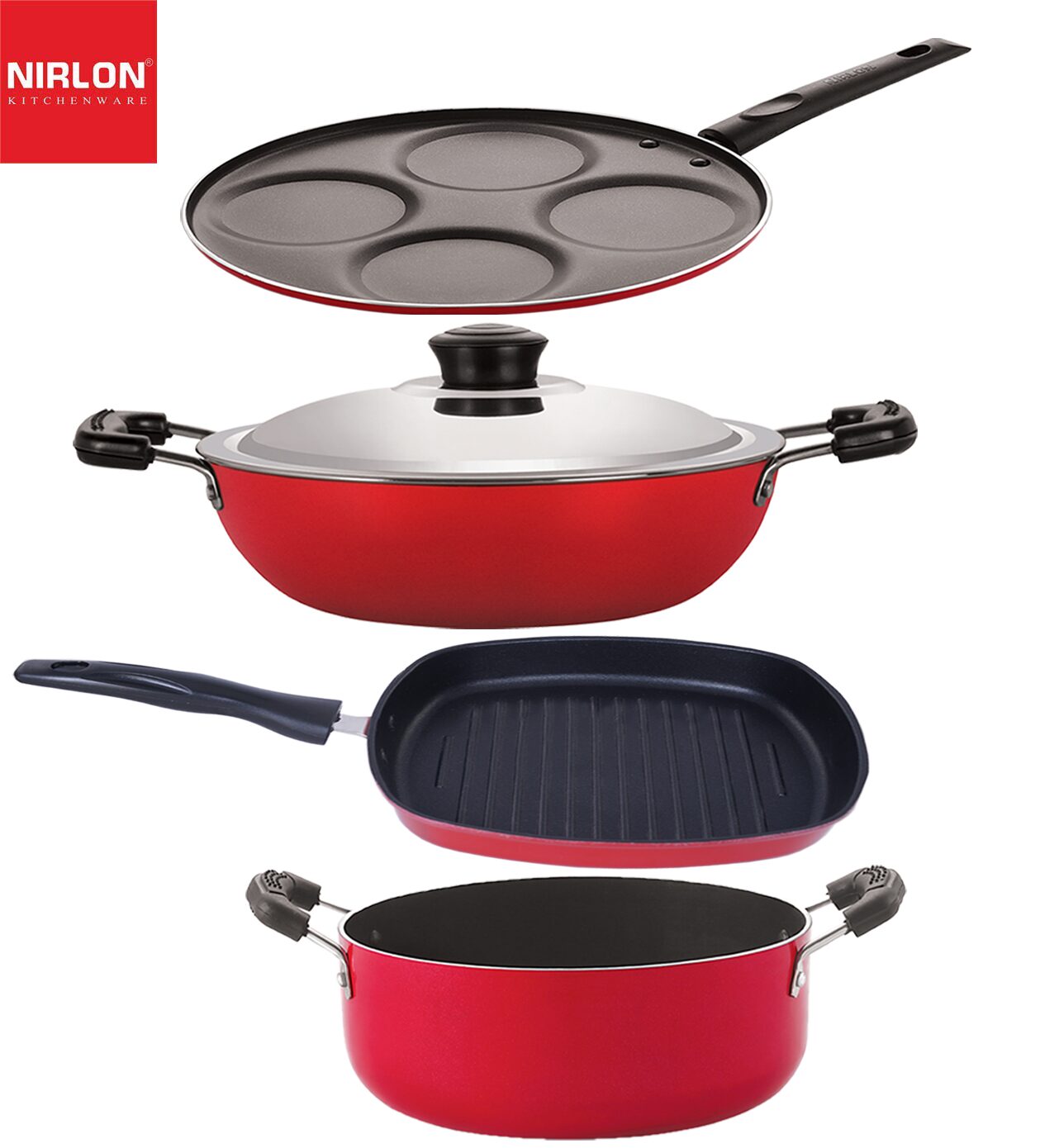 Nirlon 3 Layer Coated Non stick Aluminium Pots and Pans Cooking Item Gift Set of 4 pcs
Nirlon 3 Layer Coated Non stick Aluminium Pots and Pans Cooking Item Gift Set of 4 pcs