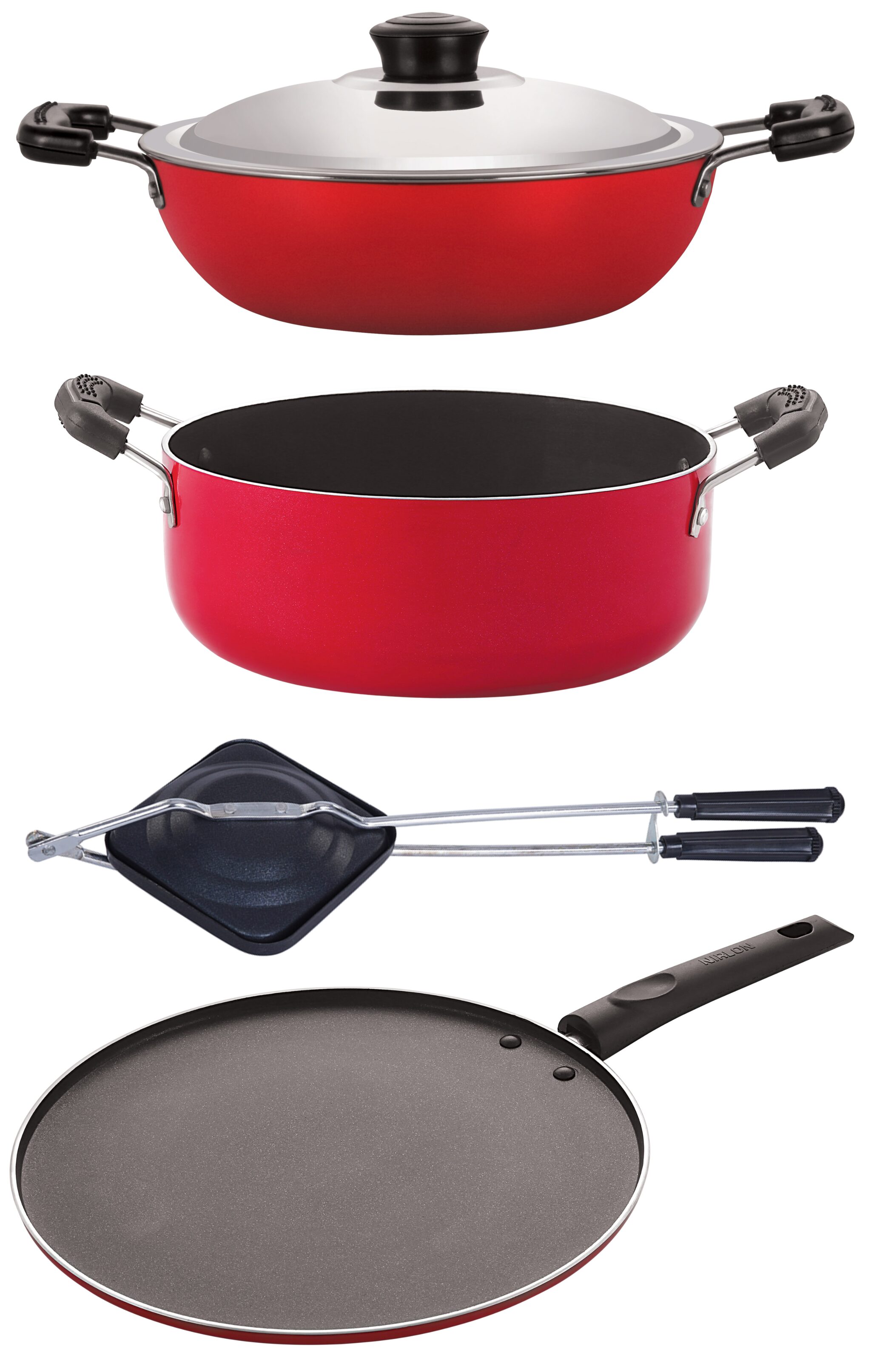 Nirlon 3 Layer Aluminium Non-Stick Coated Chemical Free Healthy Kitchenware Utensil Gift Item Set of 4Pcs 
Nirlon 3 Layer Aluminium Non-Stick Coated Chemical Free Healthy Kitchenware Utensil Gift Item Set of 4Pcs