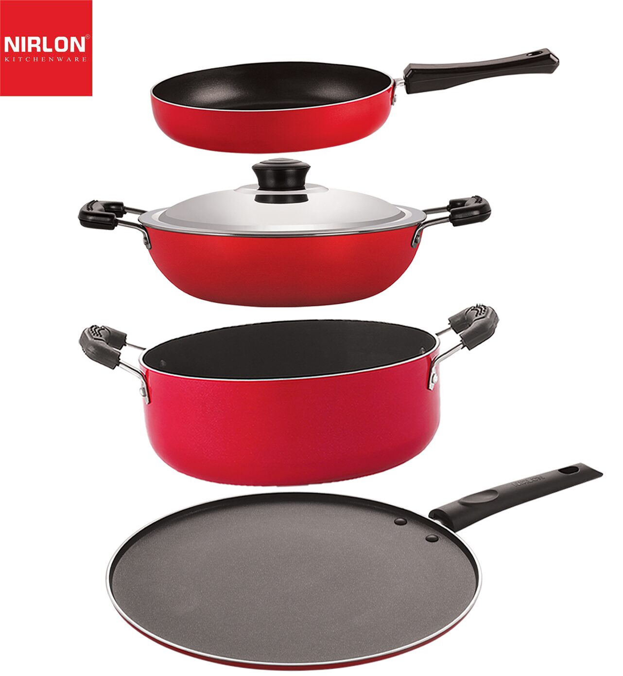 Nirlon Kitchen Utensils Premium Quality Aluminium Non-Stick Cookware Set of 4 pcs
Nirlon Kitchen Utensils Premium Quality Aluminium Non-Stick Cookware Set of 4 pcs