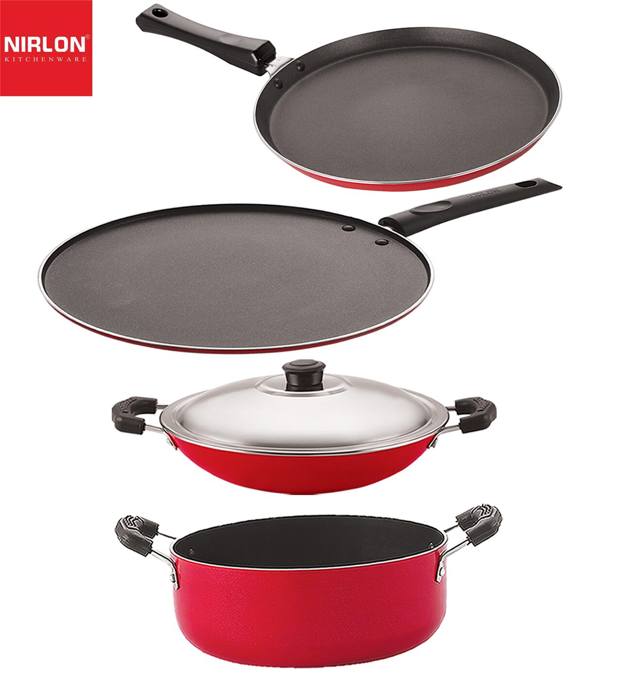 Nirlon Non-Stick Aluminium Cookware Essential Combo Gift Set of 4 pcs with Bakelite Handle
Nirlon Non-Stick Aluminium Cookware Essential Combo Gift Set of 4 pcs with Bakelite Handle