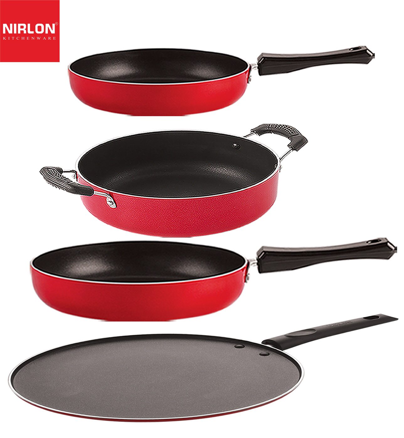Nirlon Non stick Aluminium Odor Free Chemical Free Kitchenware Combo Gift Set of 4 pcs
Nirlon Non stick Aluminium Odor Free Chemical Free Kitchenware Combo Gift Set of 4 pcs
