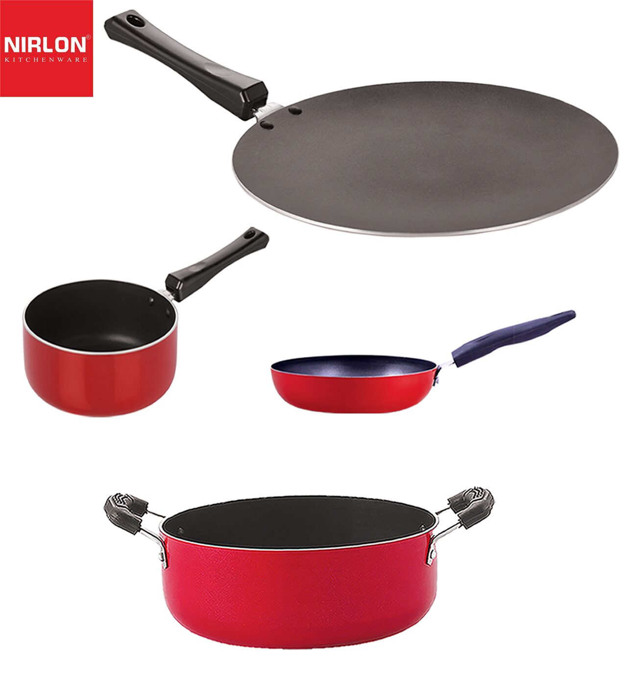 Nirlon Non stick Aluminium Heat Resistance Cookware Set of 4-pcs with Bakelite Handle
Nirlon Non stick Aluminium Heat Resistance Cookware Set of 4-pcs with Bakelite Handle