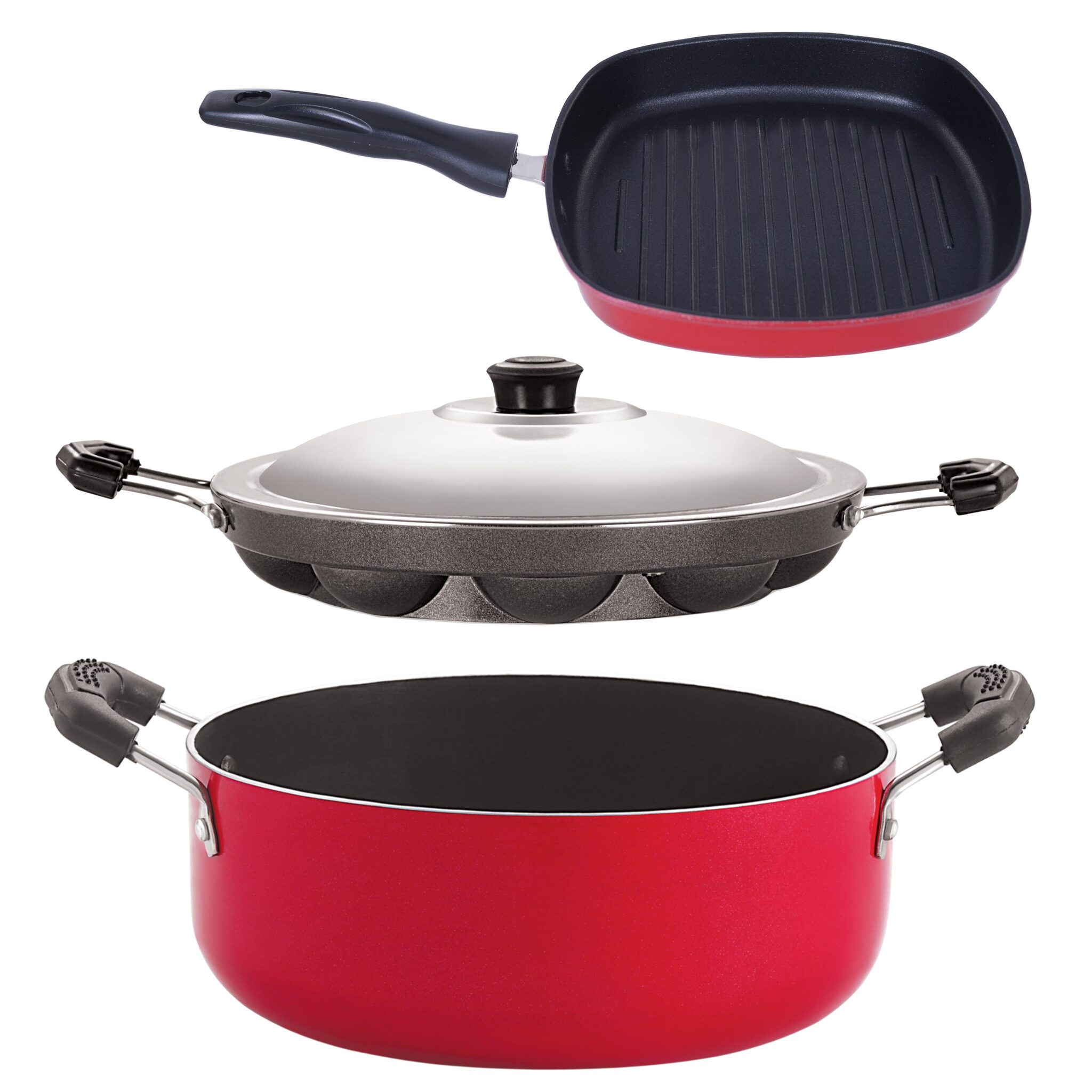 Nirlon Non-Stick Odor Free 3 Piece Gas Compatible Cookware Combo Set Offer with Bakelite Handle Red and Black Color
Nirlon Non-Stick Odor Free 3 Piece Gas Compatible Cookware Combo Set Offer with Bakelite Handle Red and Black Color