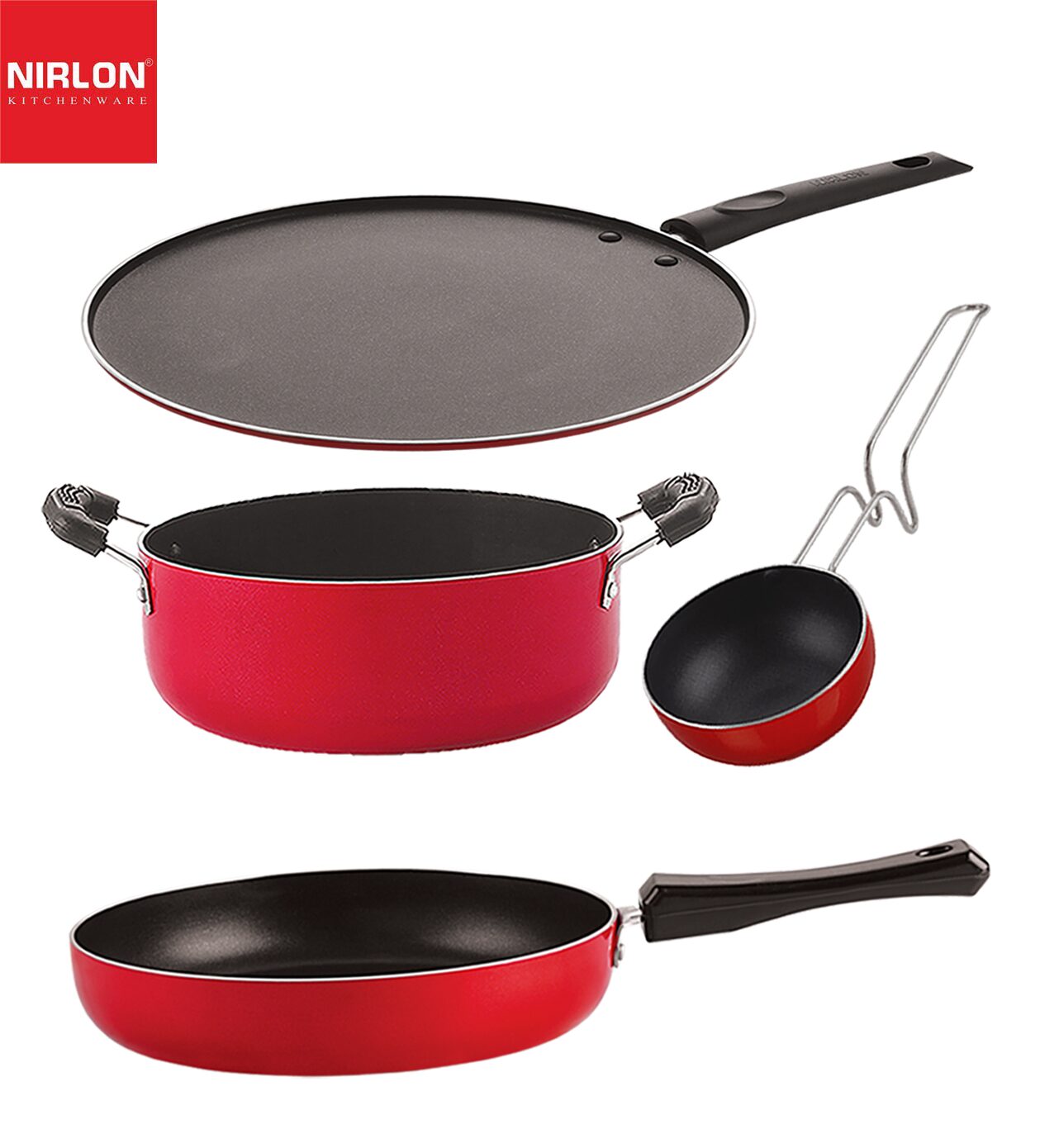 Nirlon Nonstick Aluminium Rust Free Non-Induction Cookware Essential Combo Set of 4 pcs
Nirlon Nonstick Aluminium Rust Free Non-Induction Cookware Essential Combo Set of 4 pcs