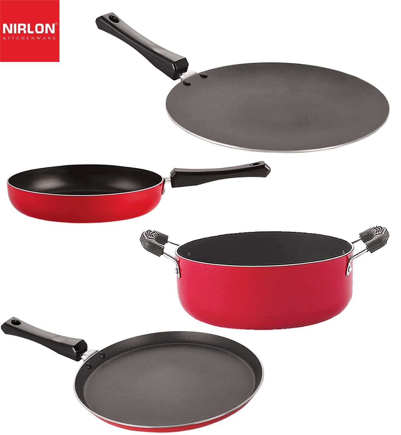 Nirlon Odor Free 3 Layer Non stick Coating Cookware Gift Item Set of 4 pcs with Bakelite Handle
Nirlon Odor Free 3 Layer Non stick Coating Cookware Gift Item Set of 4 pcs with Bakelite Handle