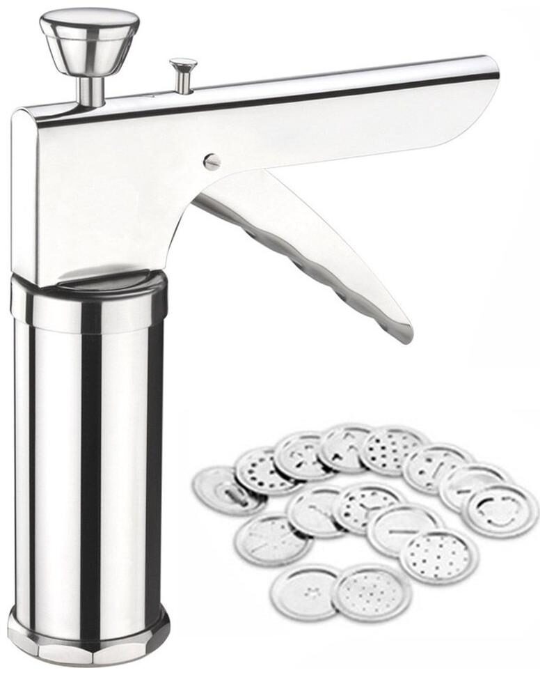 Nueva Kitchen Press Grater Cookies Indian Snakes Murukku Maker Farsan Sev Maker with Different Types of 15 SS Jaalis (Regular)
Nueva Kitchen Press Grater Cookies Indian Snakes Murukku Maker Farsan Sev Maker with Different Types of 15 SS Jaalis (Regular)