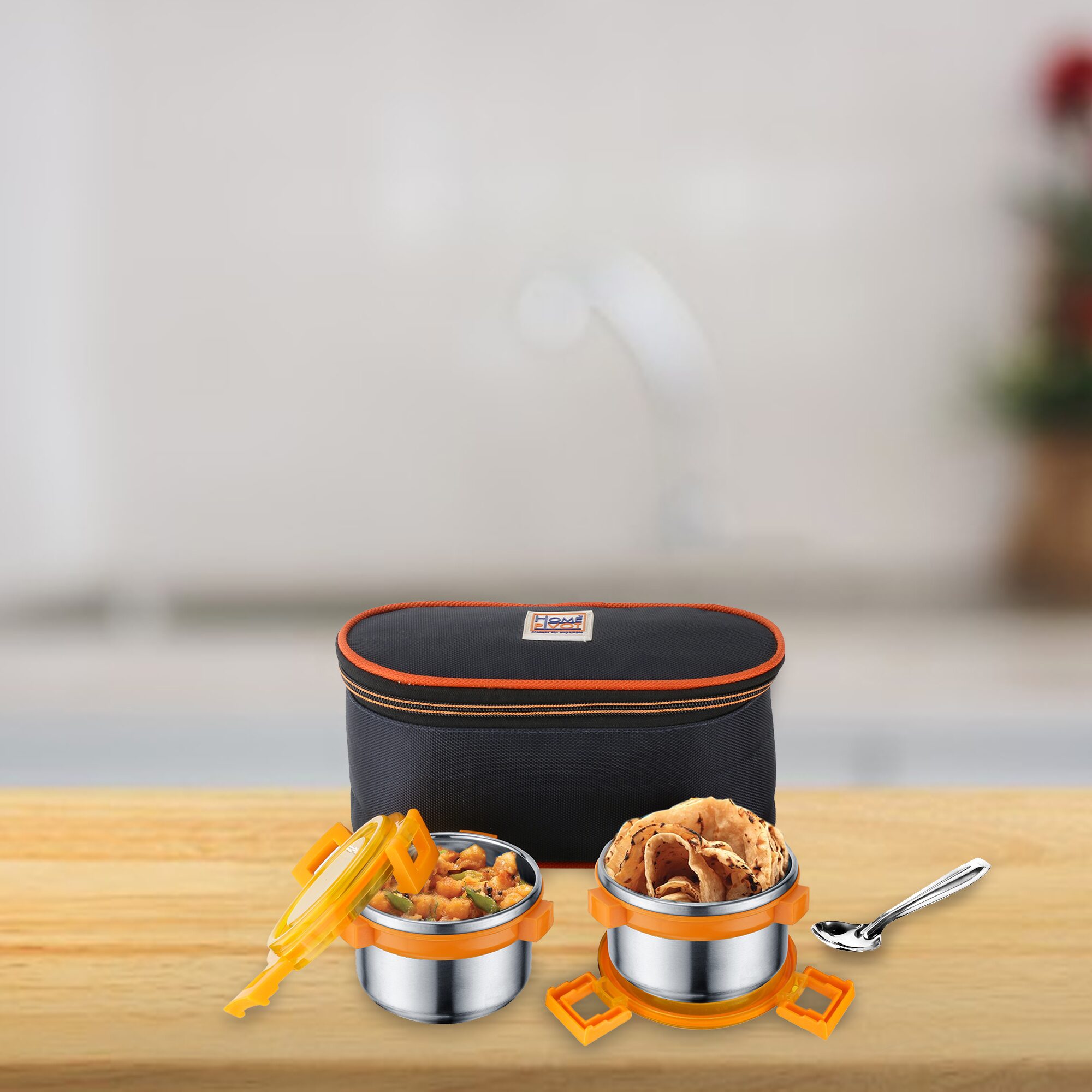 Priyaj Stainless Steel Lunch Box Set Krysta Series 2 Containers (300ml each) spoon with Thermo insulated cover bag 
Priyaj Stainless Steel Lunch Box Set Krysta Series 2 Containers (300ml each) spoon with Thermo insulated cover bag