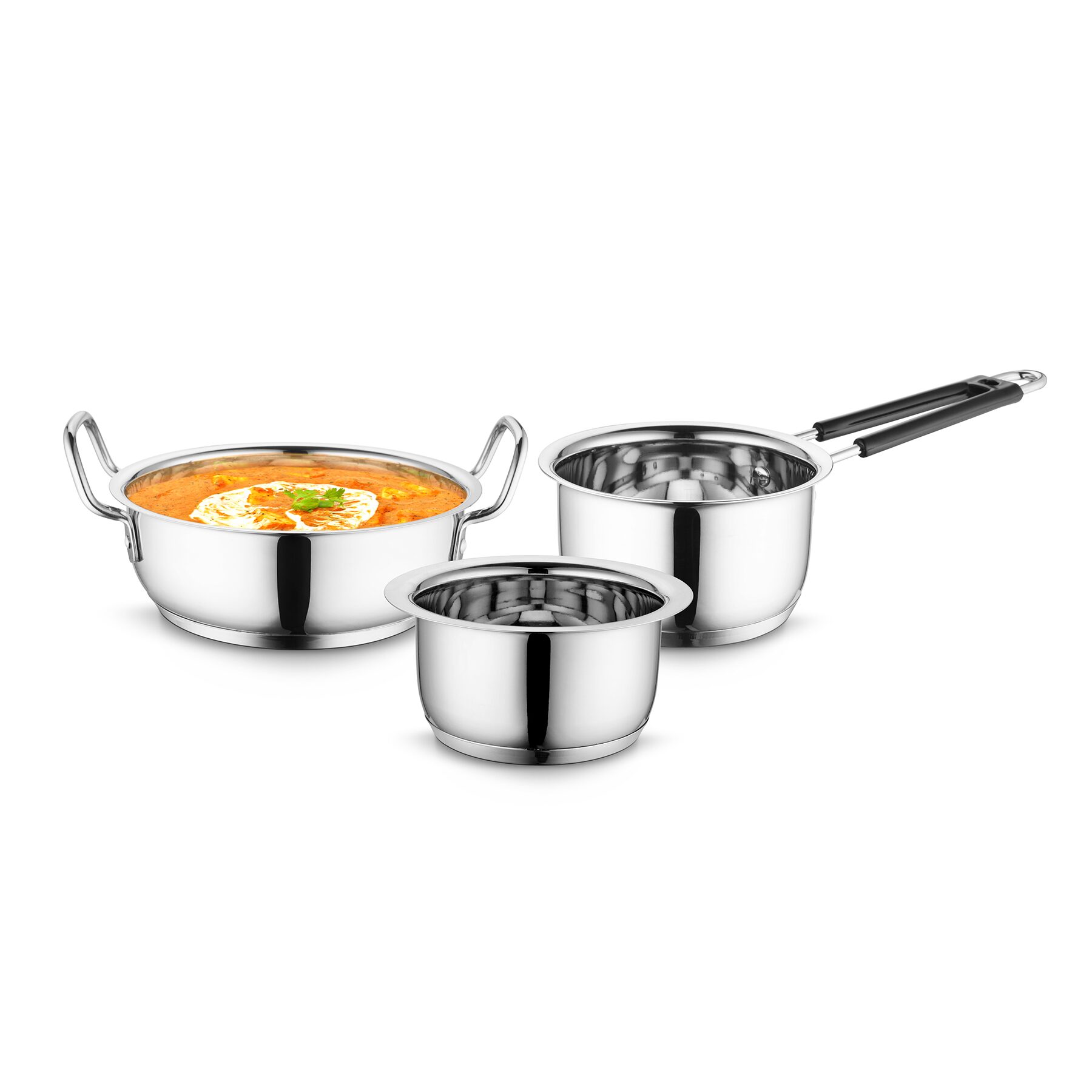 Profusion Stainless Steel Induction Base Cookware 3 pcs Set - (Silver Tope- 0 8 L Karahi- 1 5 L Sauce Pan- 0 9 L)
Profusion Stainless Steel Induction Base Cookware 3 pcs Set - (Silver Tope- 0 8 L Karahi- 1 5 L Sauce Pan- 0 9 L)