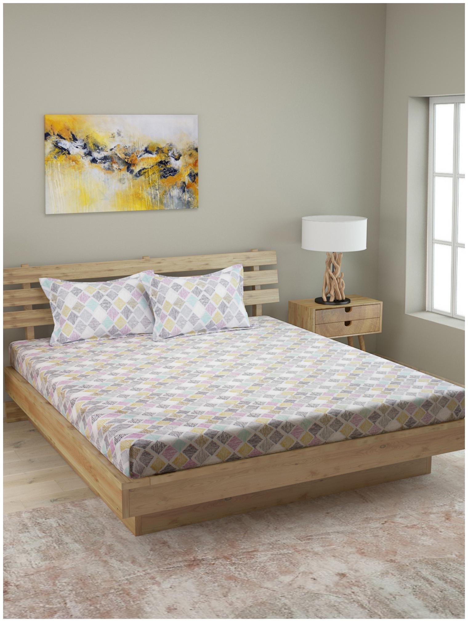 ROMEE Cotton Geometric Queen Size Bedsheet 210 TC ( 1 Bedsheet With 2 Pillow Covers Multi )
ROMEE Cotton Geometric Queen Size Bedsheet 210 TC ( 1 Bedsheet With 2 Pillow Covers Multi )